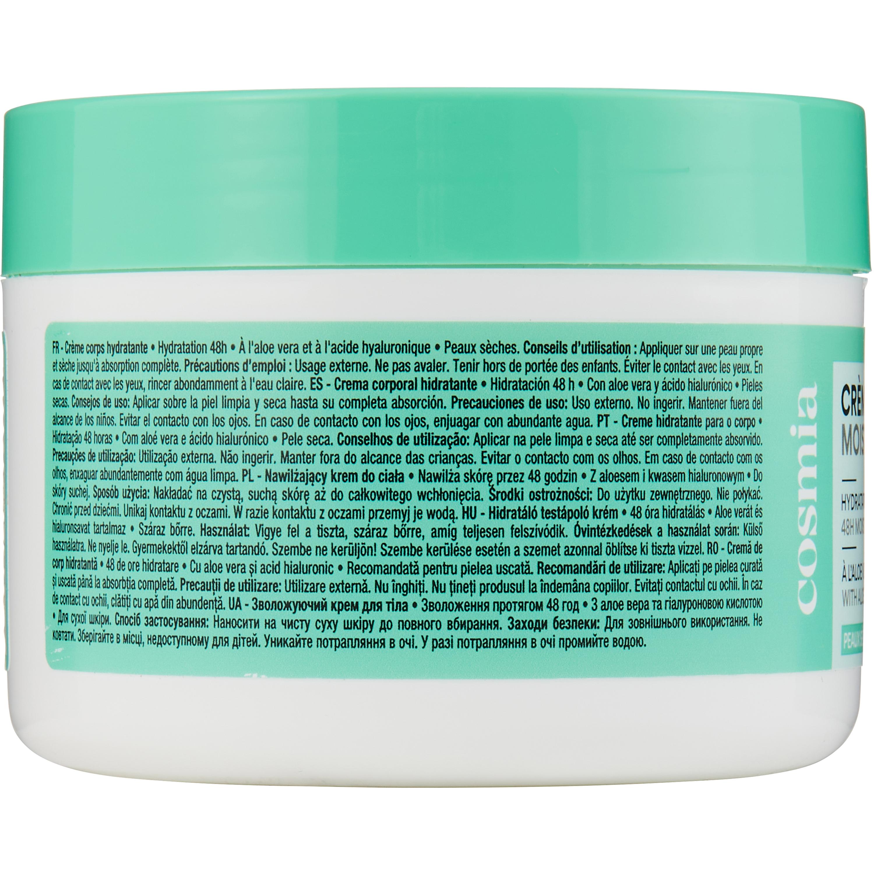 Voir la diapositive 4 : COSMIA Crème corps hydratante 48H à l'aloé véra et à l'acide hyaluronique pour peaux sèches 300ml