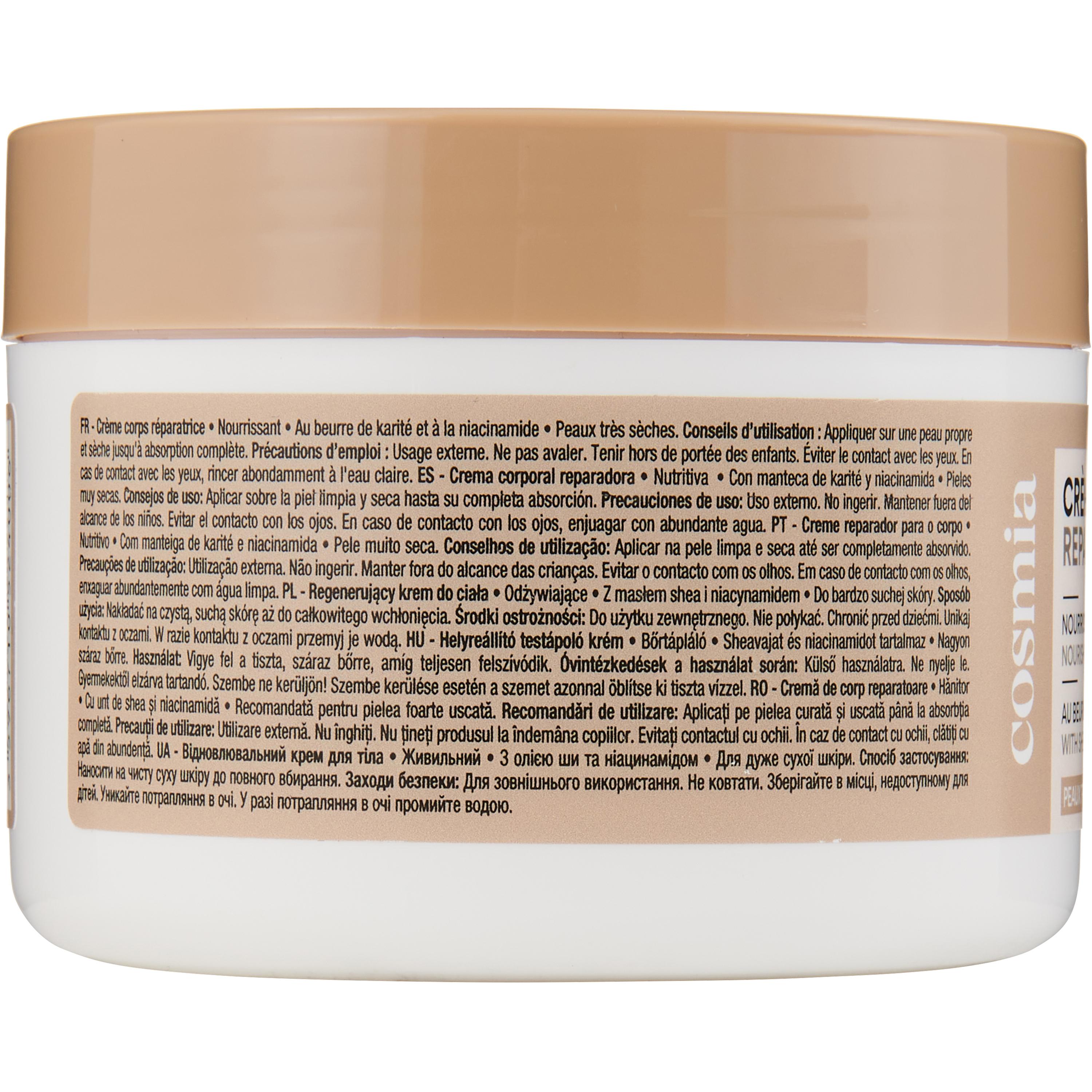 Voir la diapositive 2 : COSMIA Crème corps réparatrice au beurre de karité et à la niacinamide pour peaux très sèches 300ml