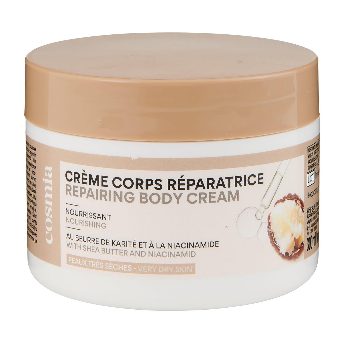 COSMIA Crème corps réparatrice au beurre de karité et à la niacinamide pour peaux très sèches 300ml