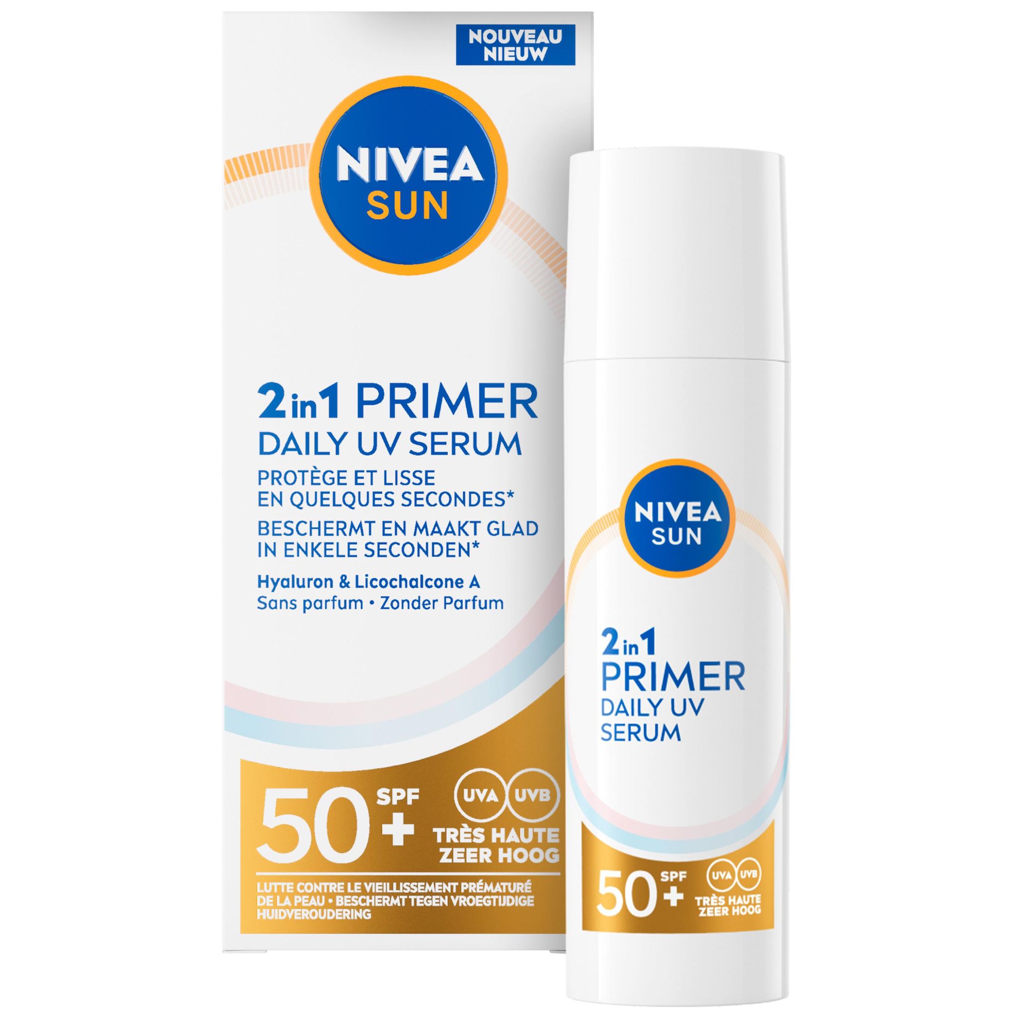 Voir la diapositive 3 : NIVEA SUN Primer 2 en 1 sérum daily uv SPF50+ 30ml