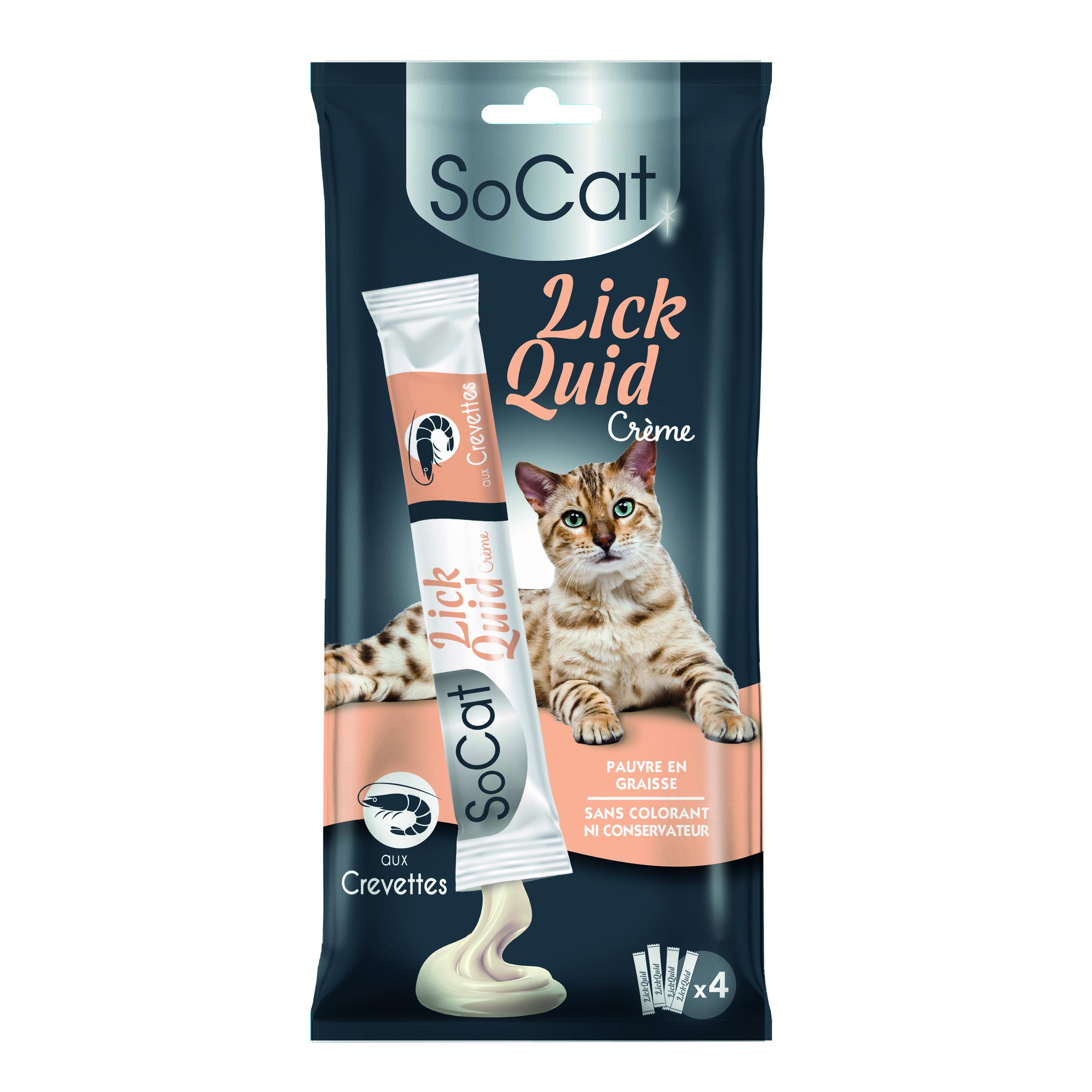 SOCAT Lick Quid Crème aux crevettes pour chat 4 pièces 56g