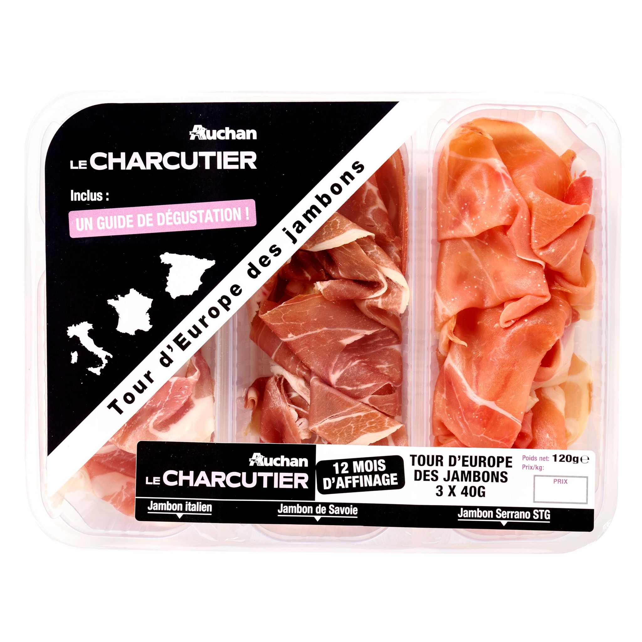 AUCHAN LE CHARCUTIER Le Tour Europe des Jambons 12 mois d'affinage 3x40g 120g