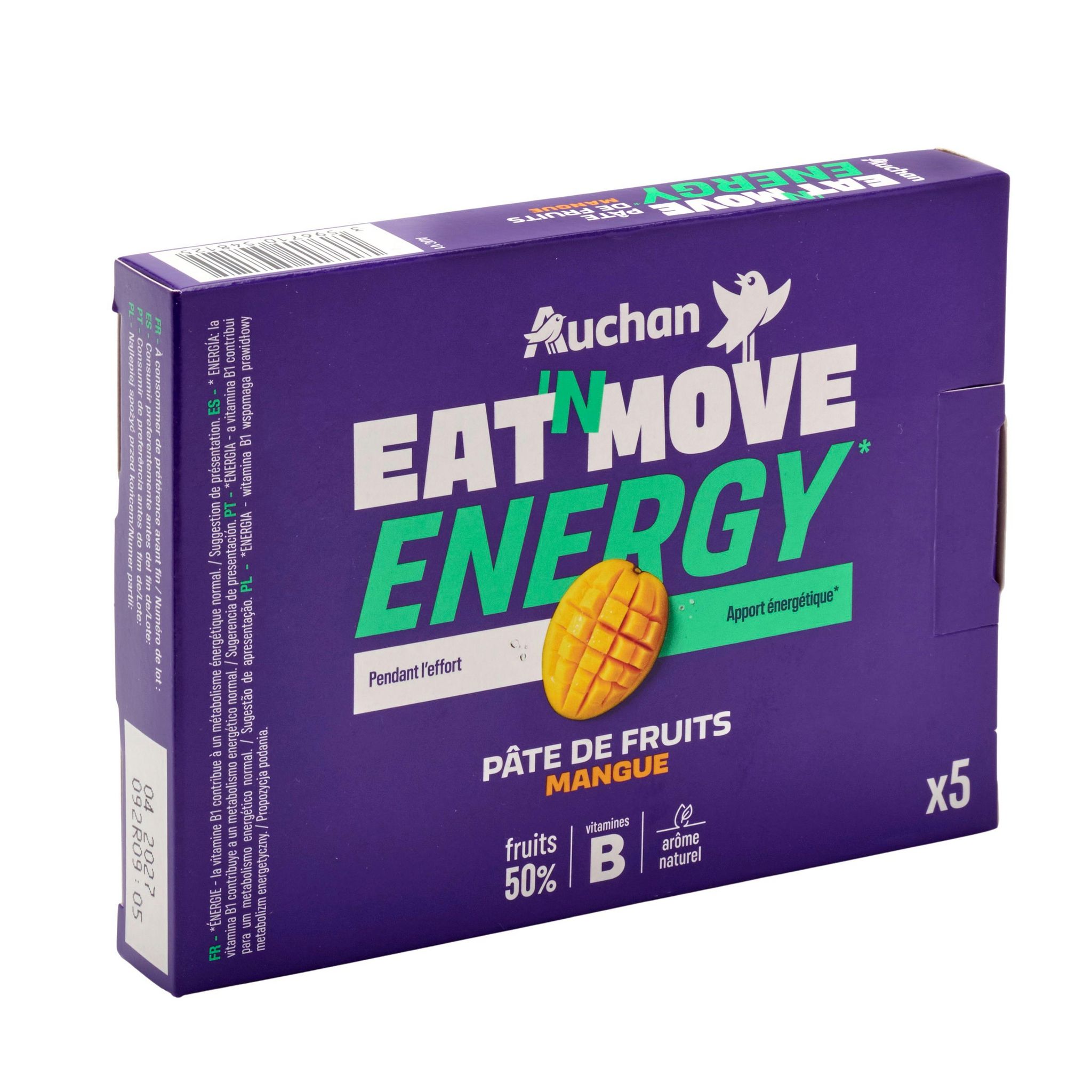 Voir la diapositive 5 : AUCHAN EAT'N MOVE Pâte de fruits mangue pour sportifs 5x25g
