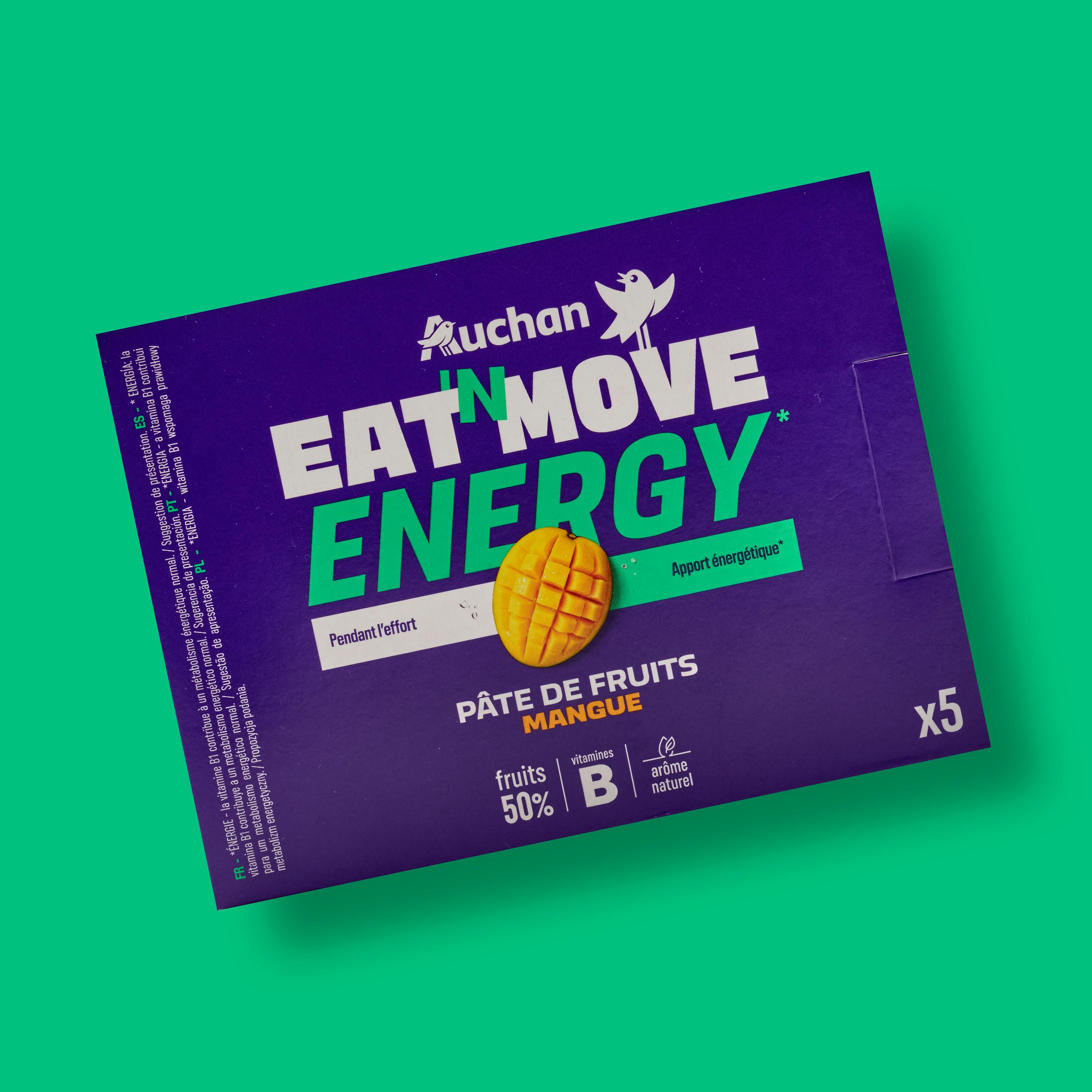 Voir la diapositive 5 : AUCHAN EAT'N MOVE Pâte de fruits mangue pour sportifs 5x25g