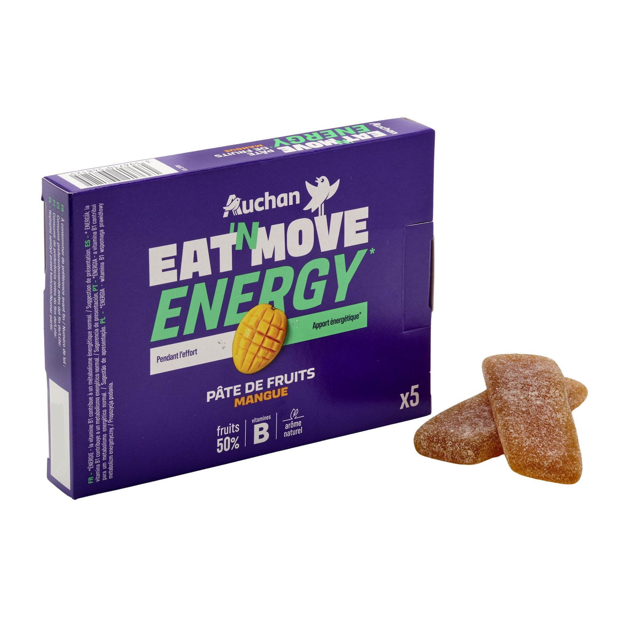 Voir la diapositive 4 : AUCHAN EAT'N MOVE Pâte de fruits mangue pour sportifs 5x25g