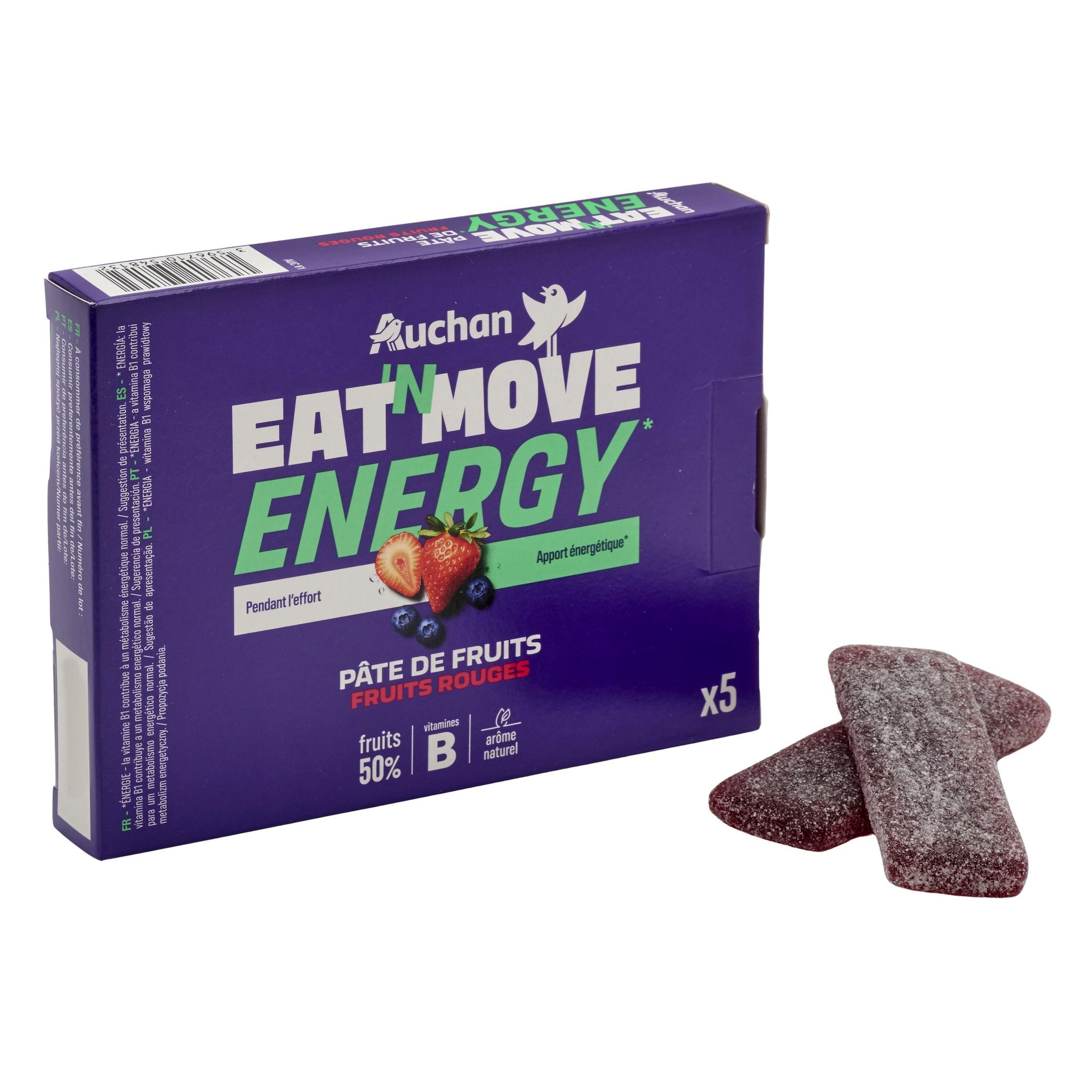 Voir la diapositive 3 : AUCHAN EAT'N MOVE Pâte de fruits Energy fruits rouges 5x25g