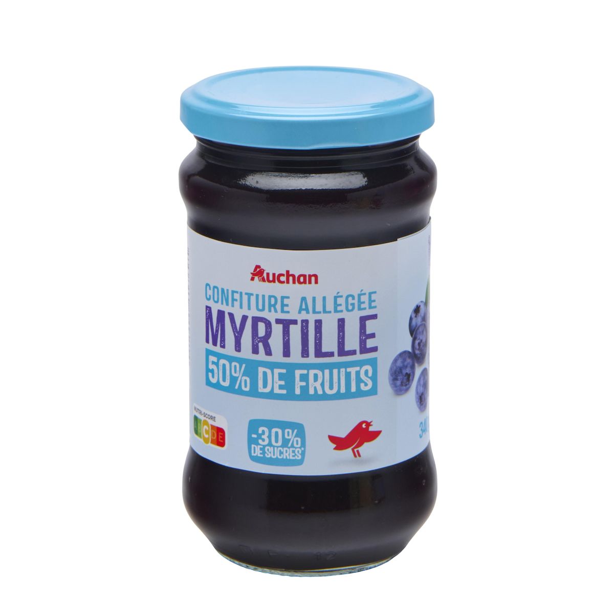 AUCHAN Confiture allégée à la myrtille 50% 340g