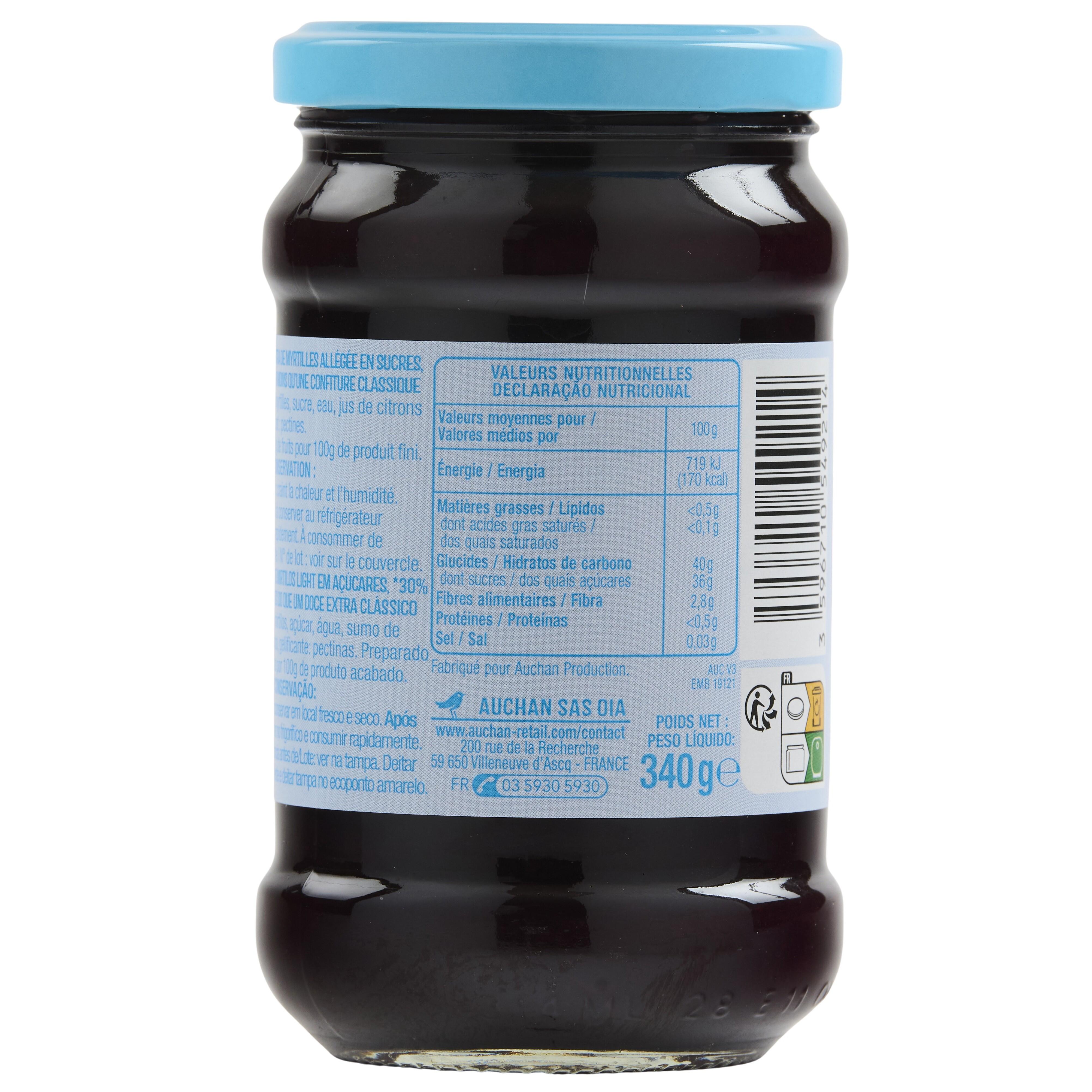Voir la diapositive 5 : AUCHAN Confiture allégée à la myrtille 50% 340g