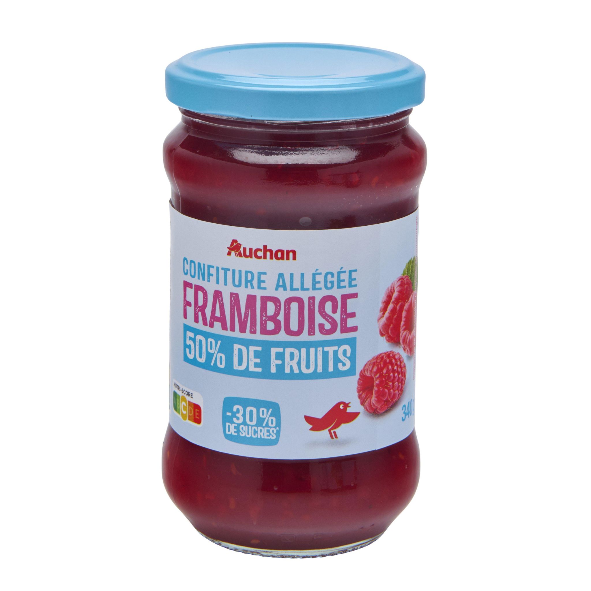 Voir la diapositive 2 : AUCHAN Confiture allégée framboises sans sucres ajoutés 340g