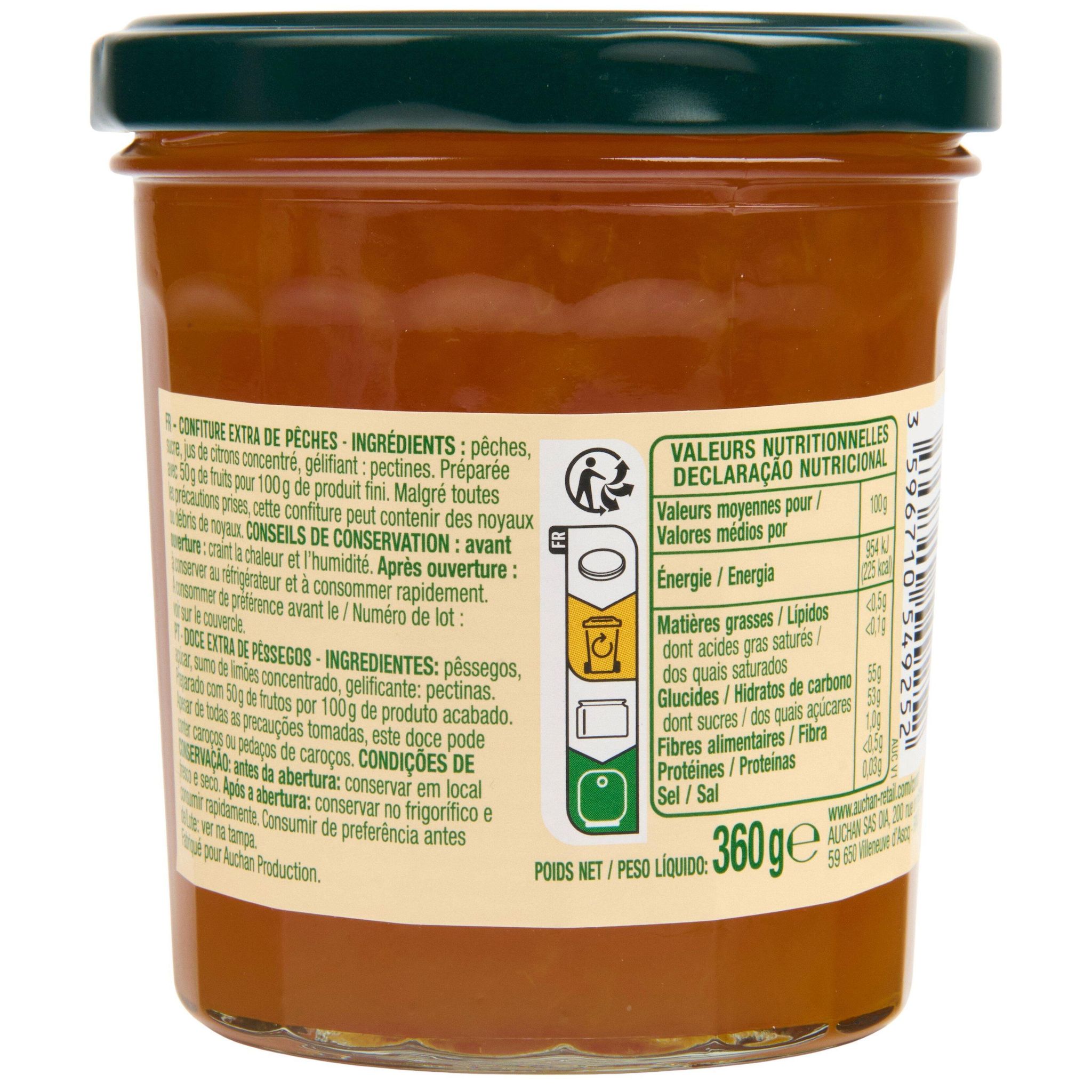 Voir la diapositive 2 : AUCHAN Confiture extra de pêche 360g