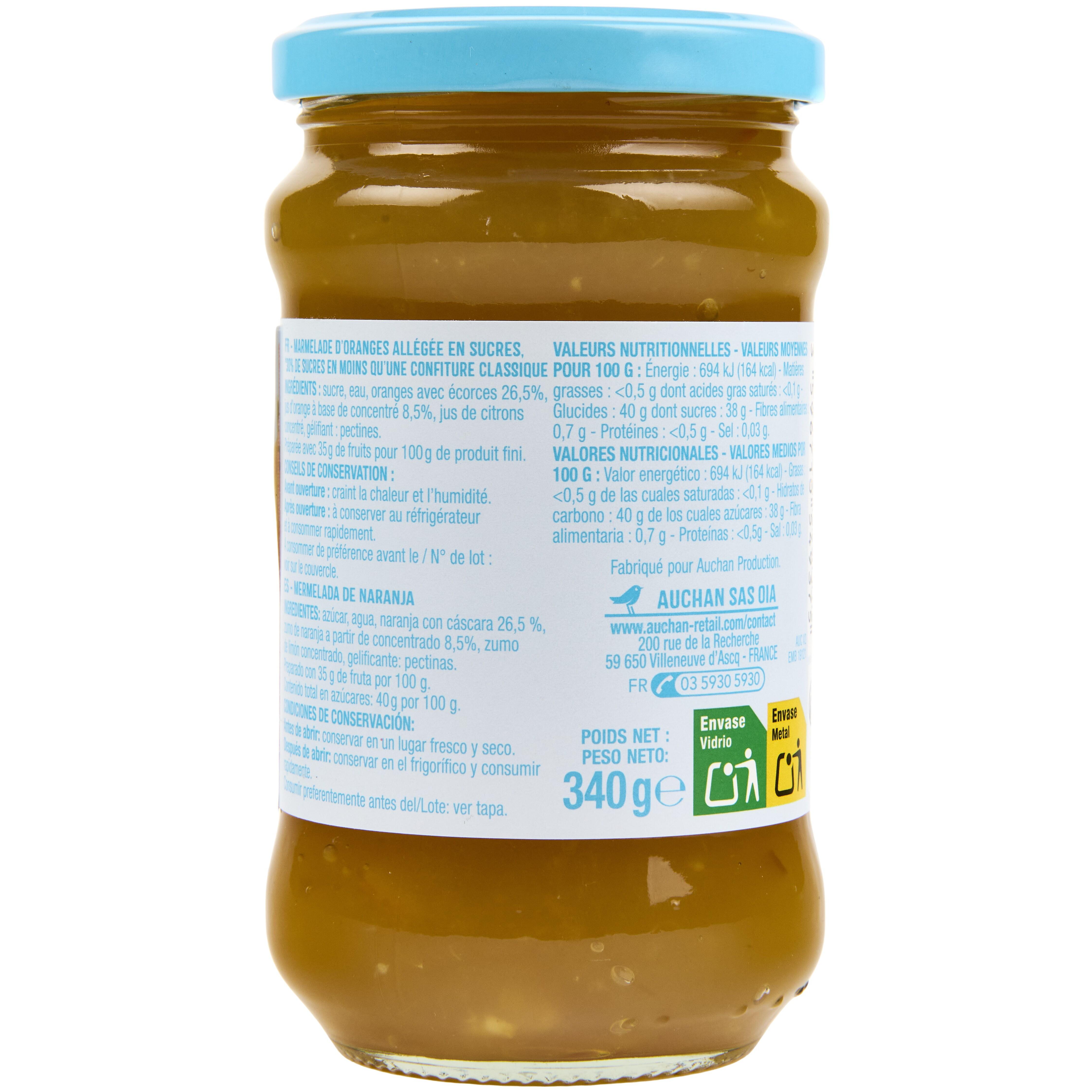 Voir la diapositive 2 : AUCHAN Marmelade allégée d'orange 35% de fruits 340g