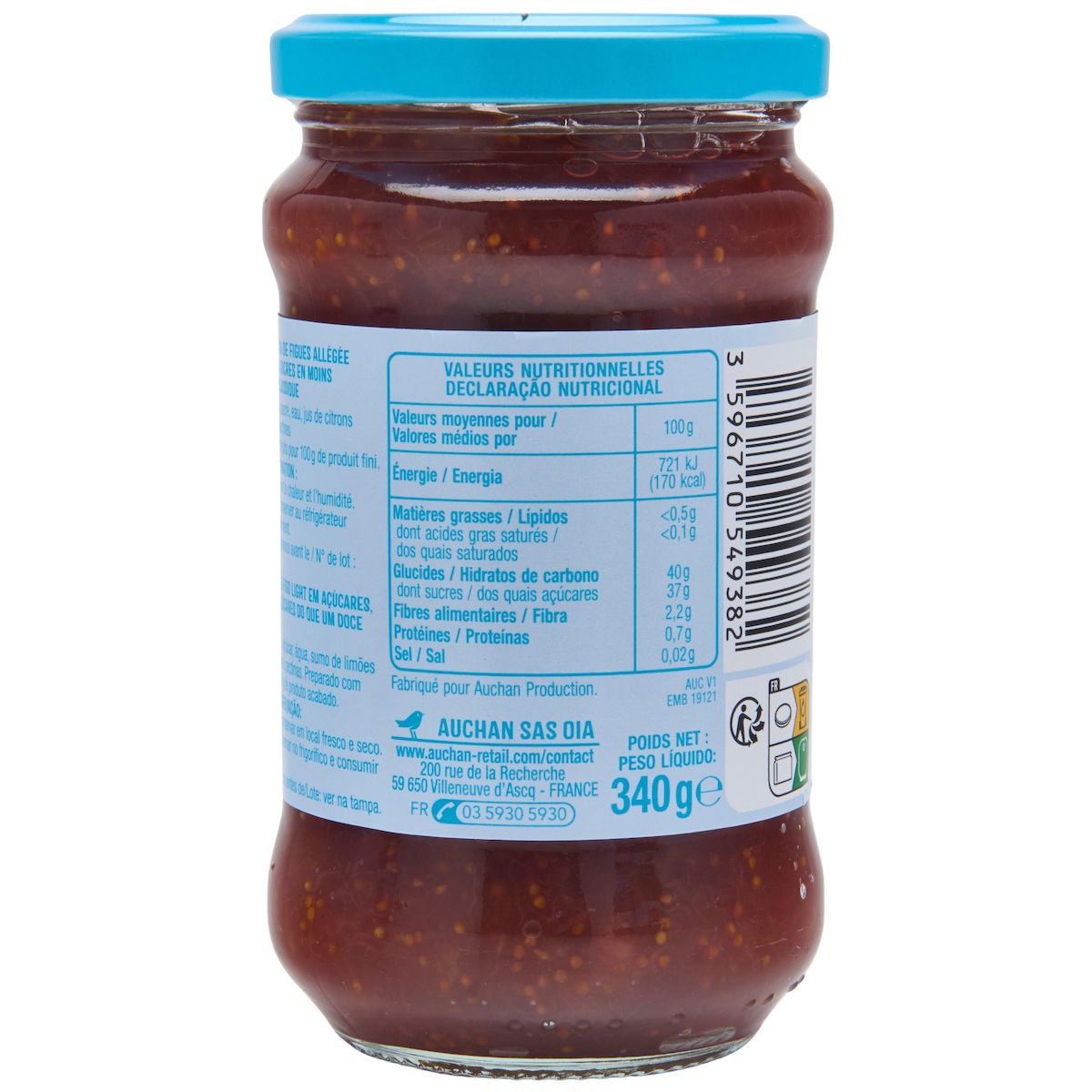 AUCHAN Confiture allégée de figue 340g
