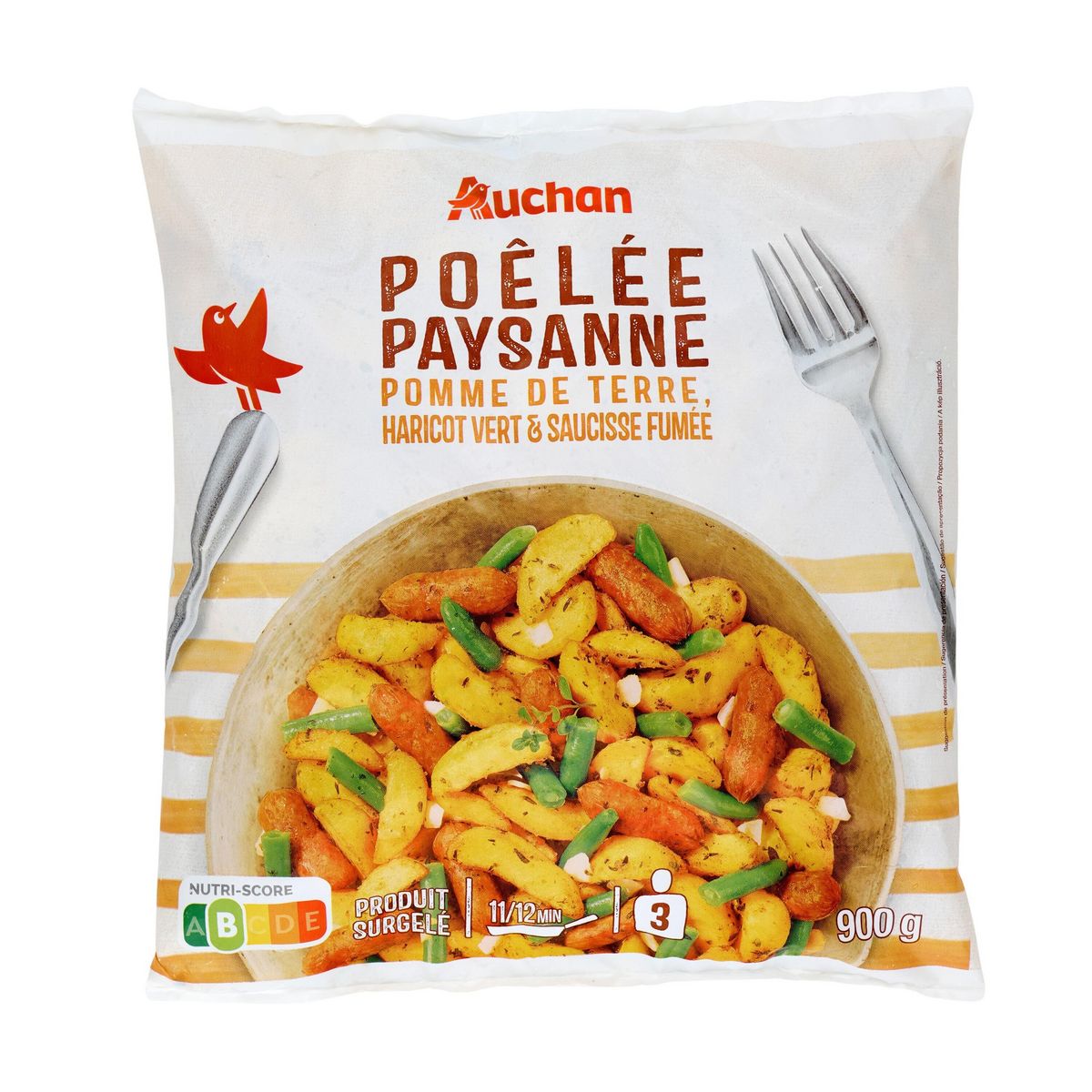 AUCHAN Poêlée paysanne 3 portions 900g
