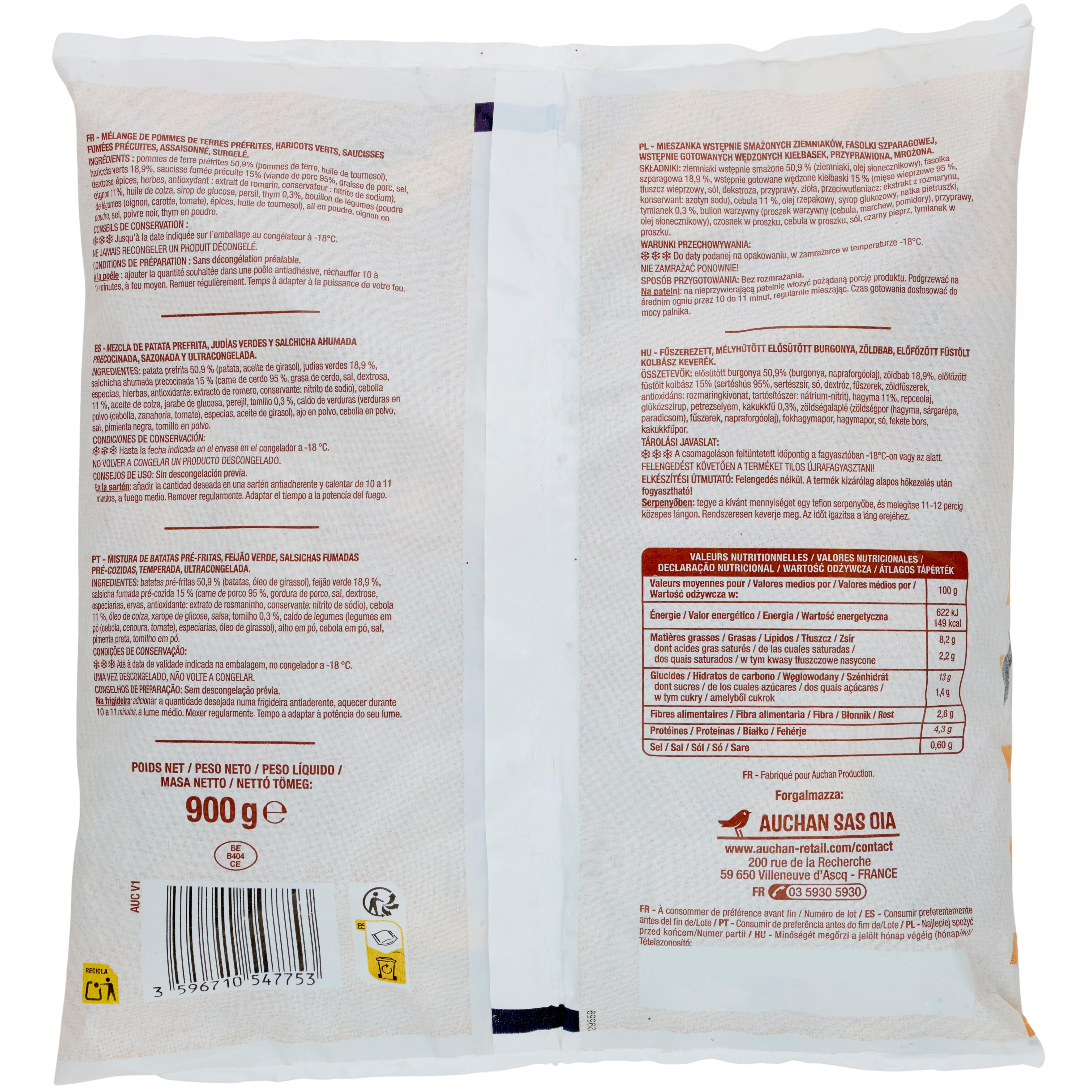 Voir la diapositive 3 : AUCHAN Poêlée paysanne 3 portions 900g