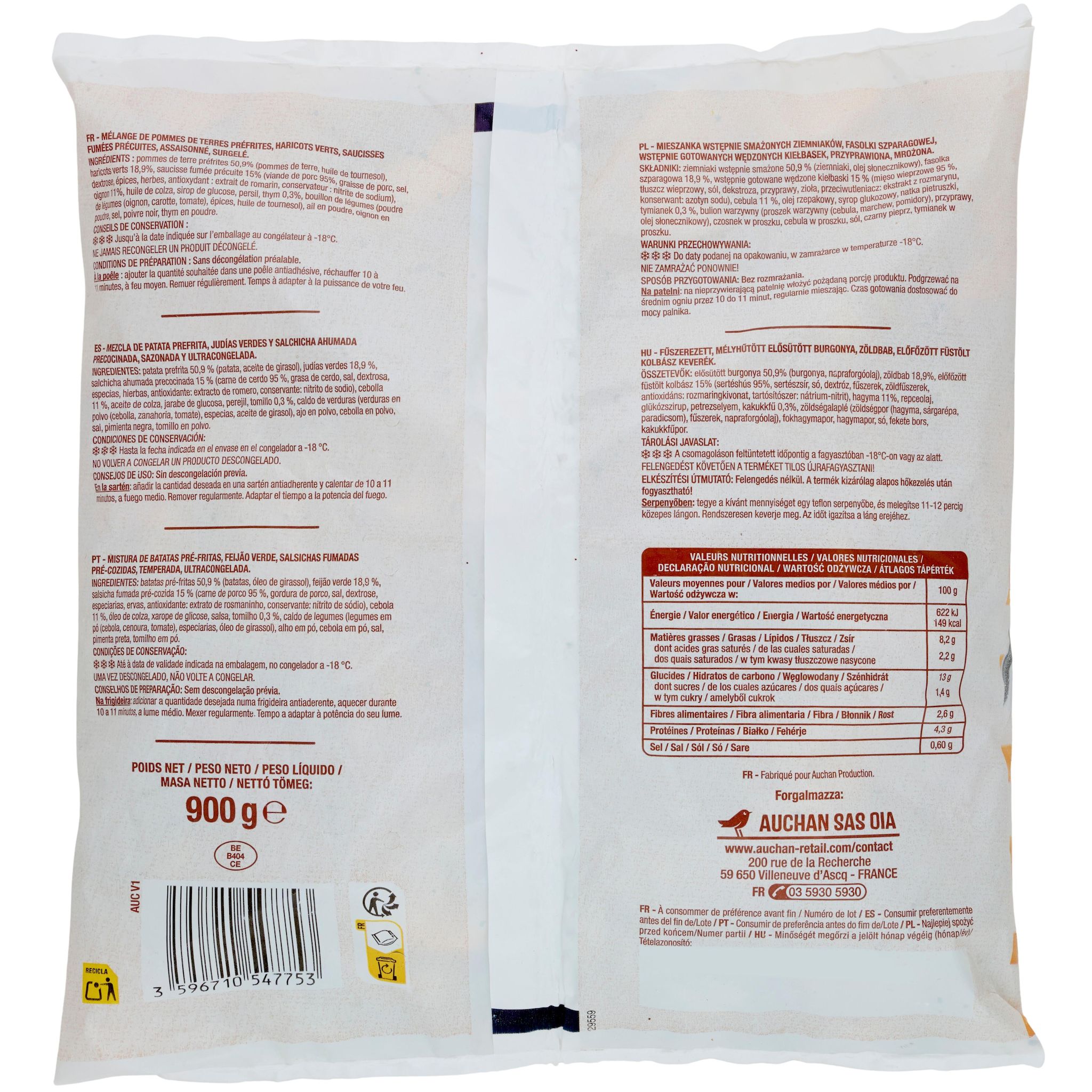 Voir la diapositive 3 : AUCHAN Poêlée paysanne 3 portions 900g