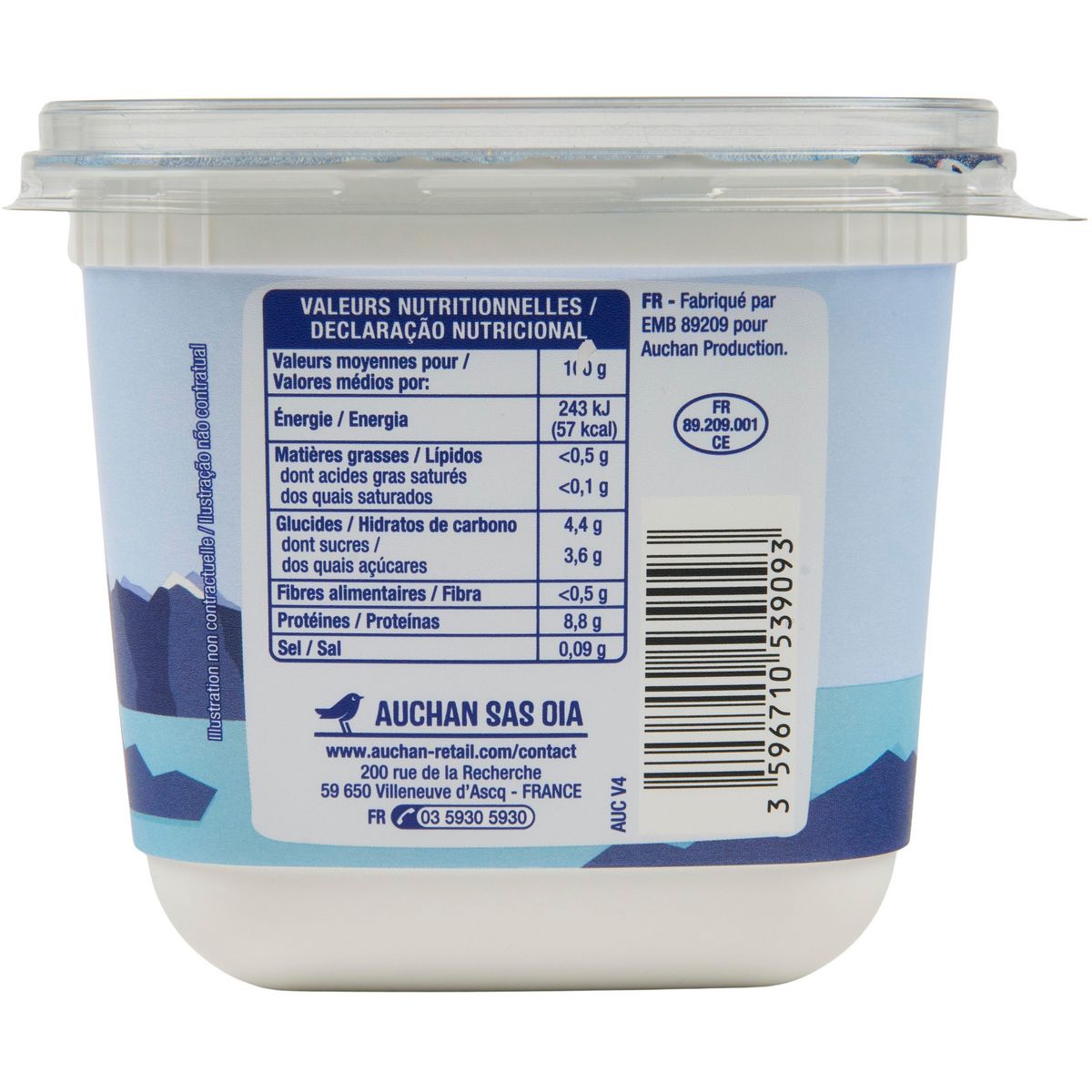 AUCHAN Skyr nature 0%MG 850g