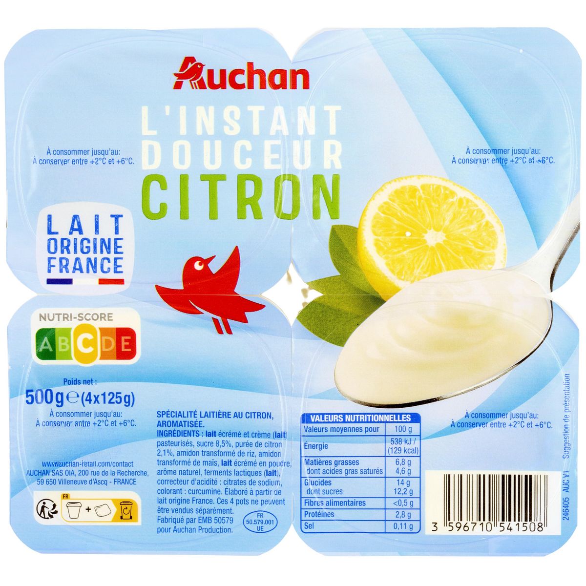 AUCHAN L'instant douceur spécialité laitière au citron 4x125g