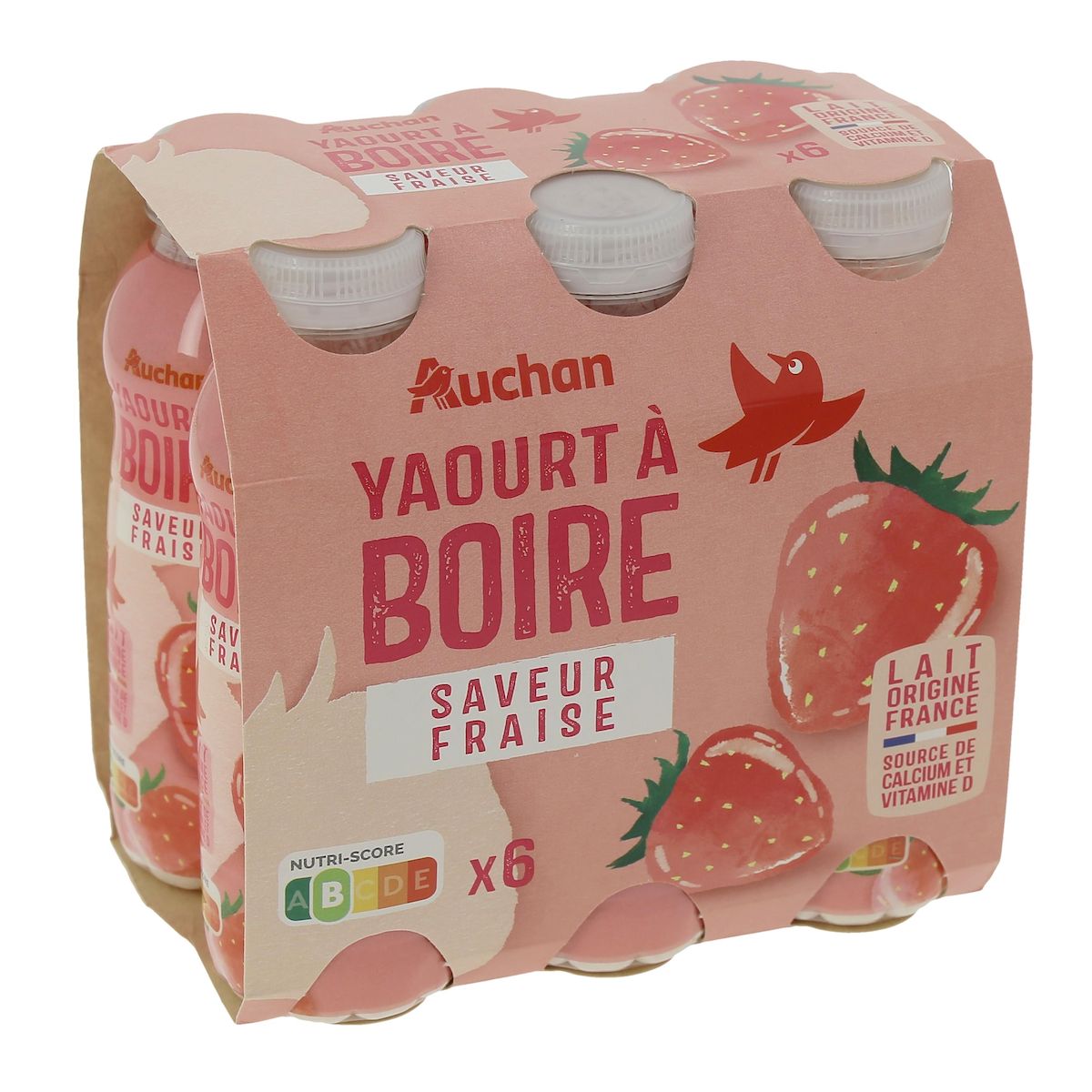 AUCHAN Yaourt à boire saveur fraise 6x180g