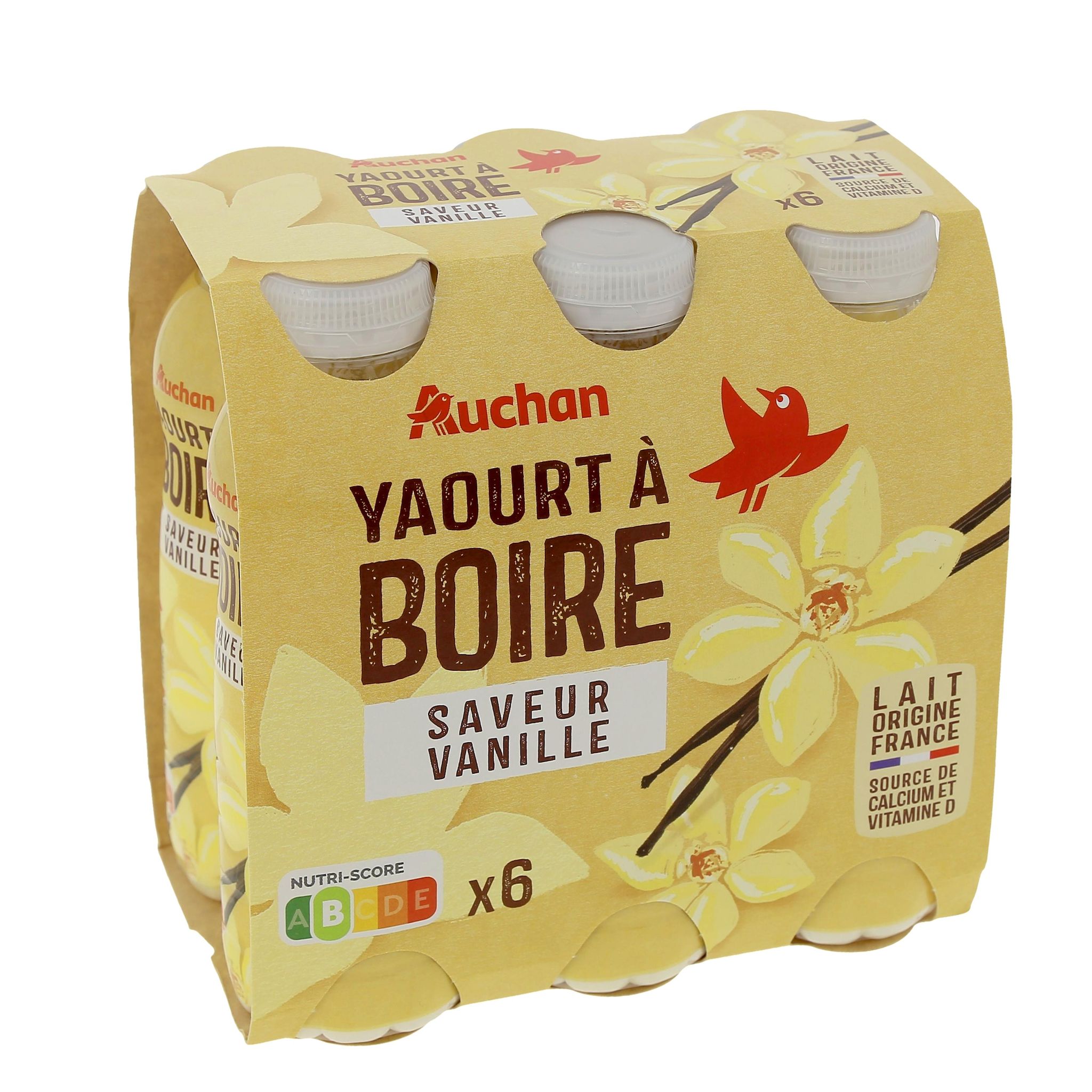 Voir la diapositive 2 : AUCHAN Yaourt à boire saveur vanille 6x180g