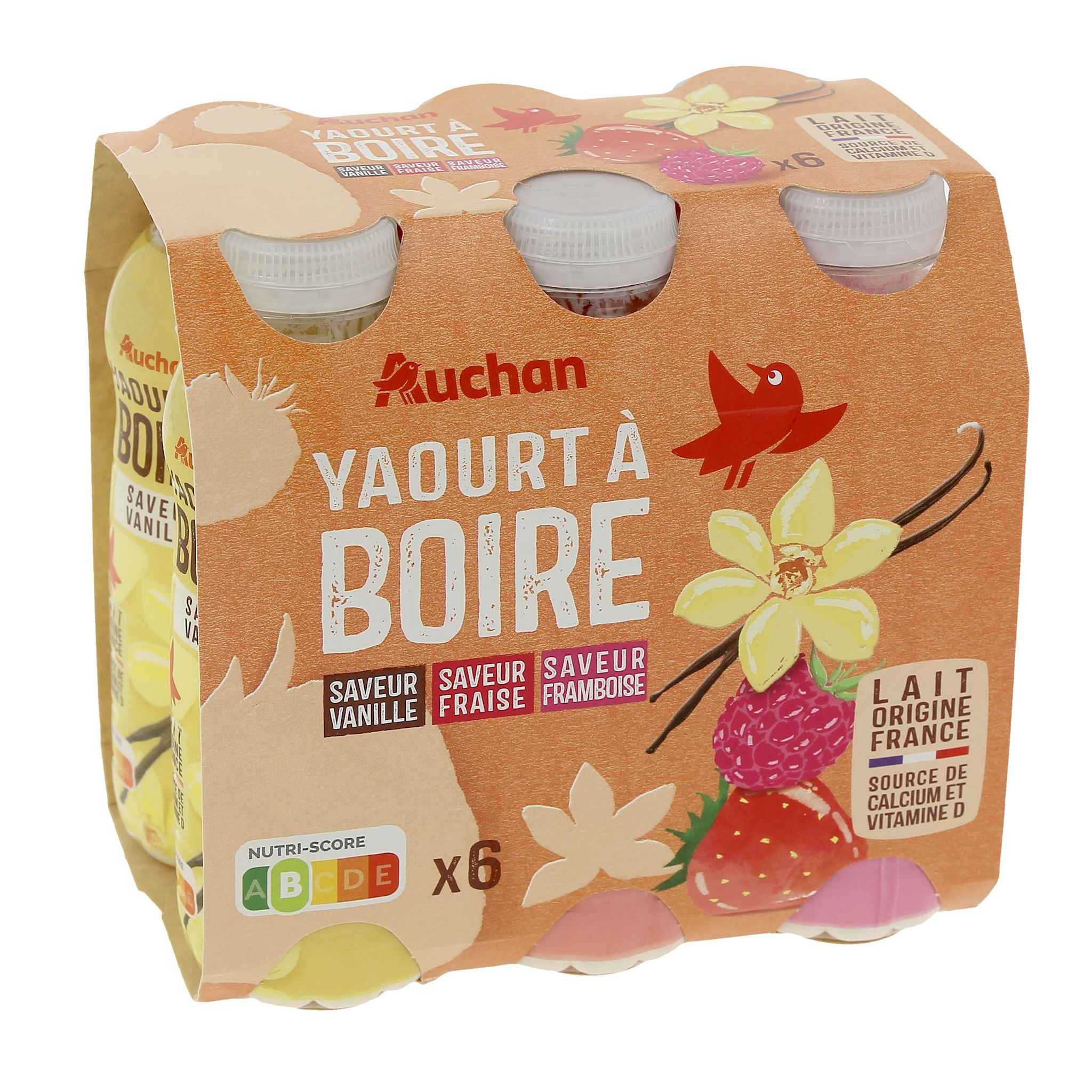 Voir la diapositive 2 : AUCHAN Yaourt à boire panaché 6x180g