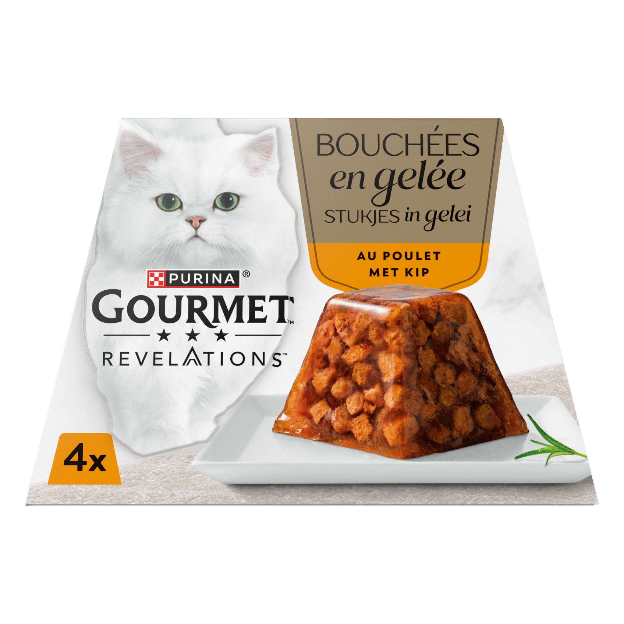 Voir la diapositive 2 : PURINA Gourmet Bouchées en gelée au poulet pour chat 4x57g