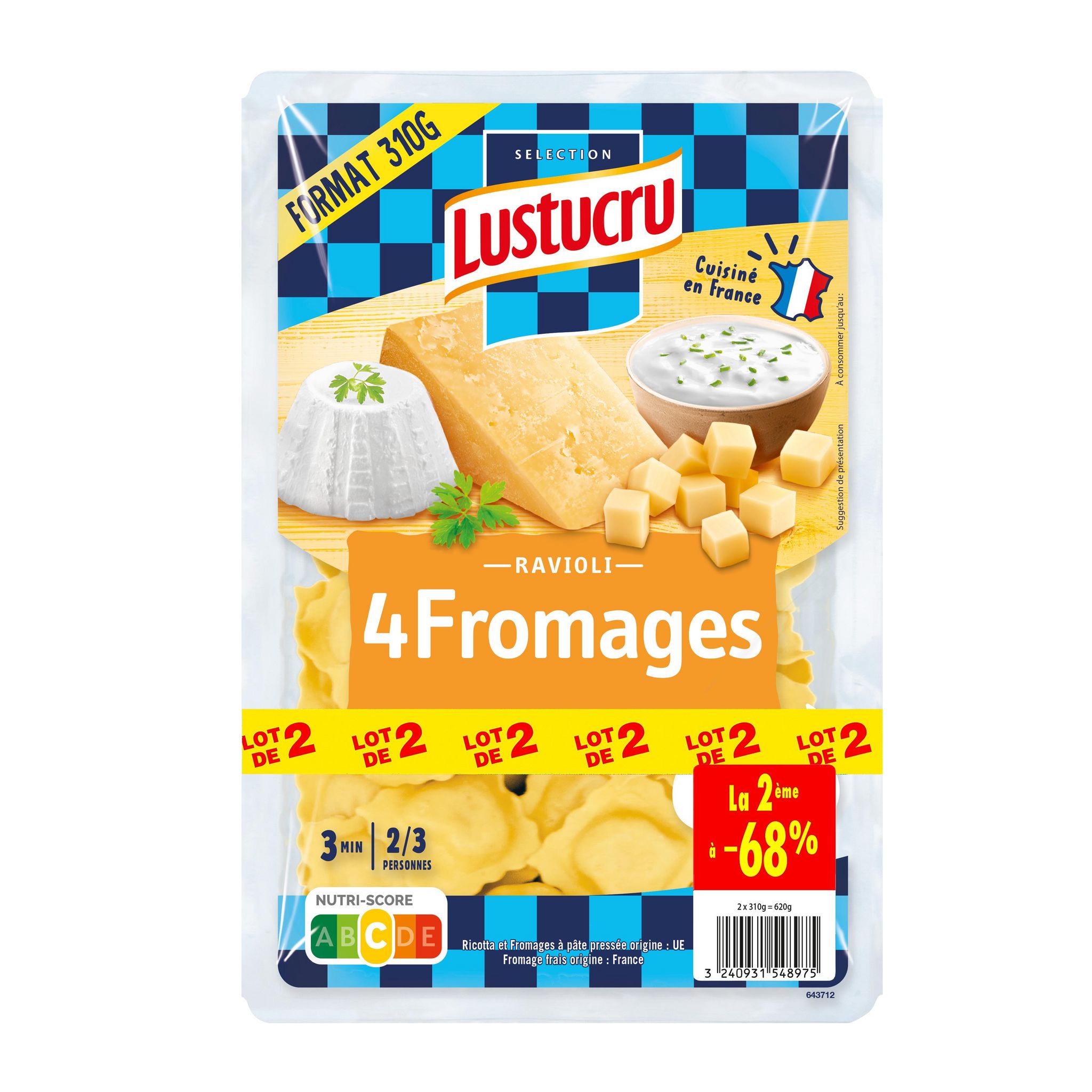 LUSTUCRU Raviolis aux 4 fromages 2x310g