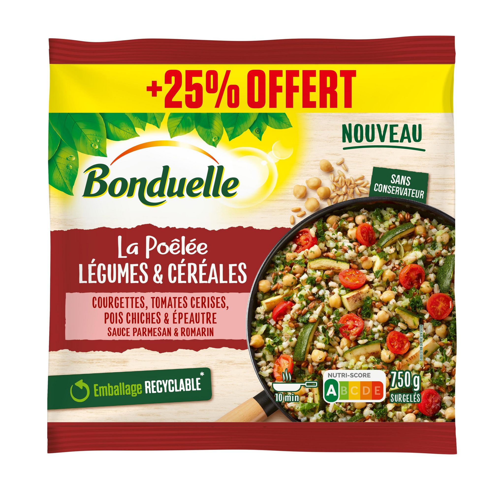 BONDUELLE La Poêlée légumes et céréales - Courgettes Tomates +25% OFFERT 750g