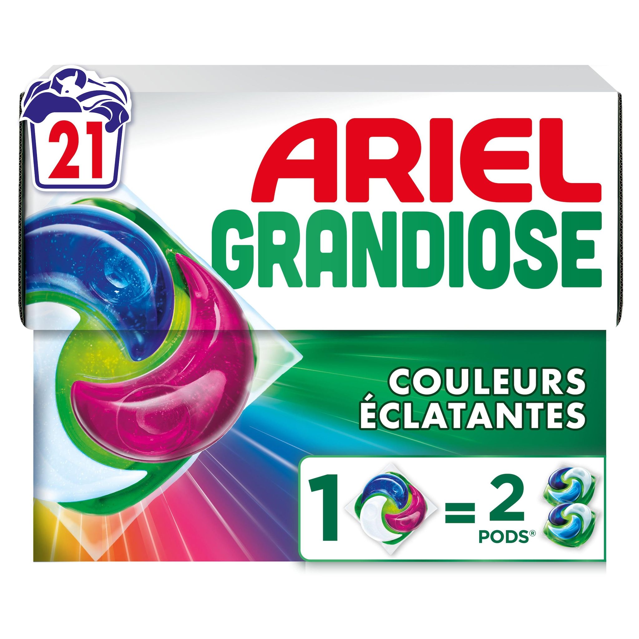 Voir la diapositive 2 : ARIEL Grandiose Pods Lessive capsules couleurs éclatantes 1=2 21 capsules 21 capsules