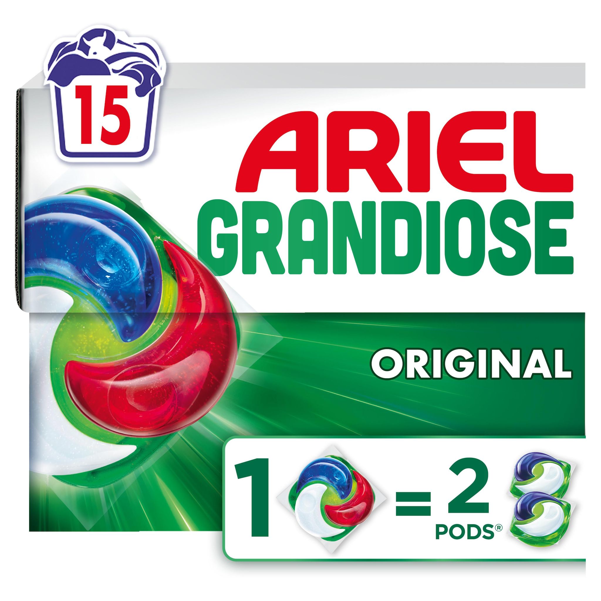 Voir la diapositive 2 : ARIEL Grandiose Pods Lessive capsules original 1=2 15 capsules 544,5g