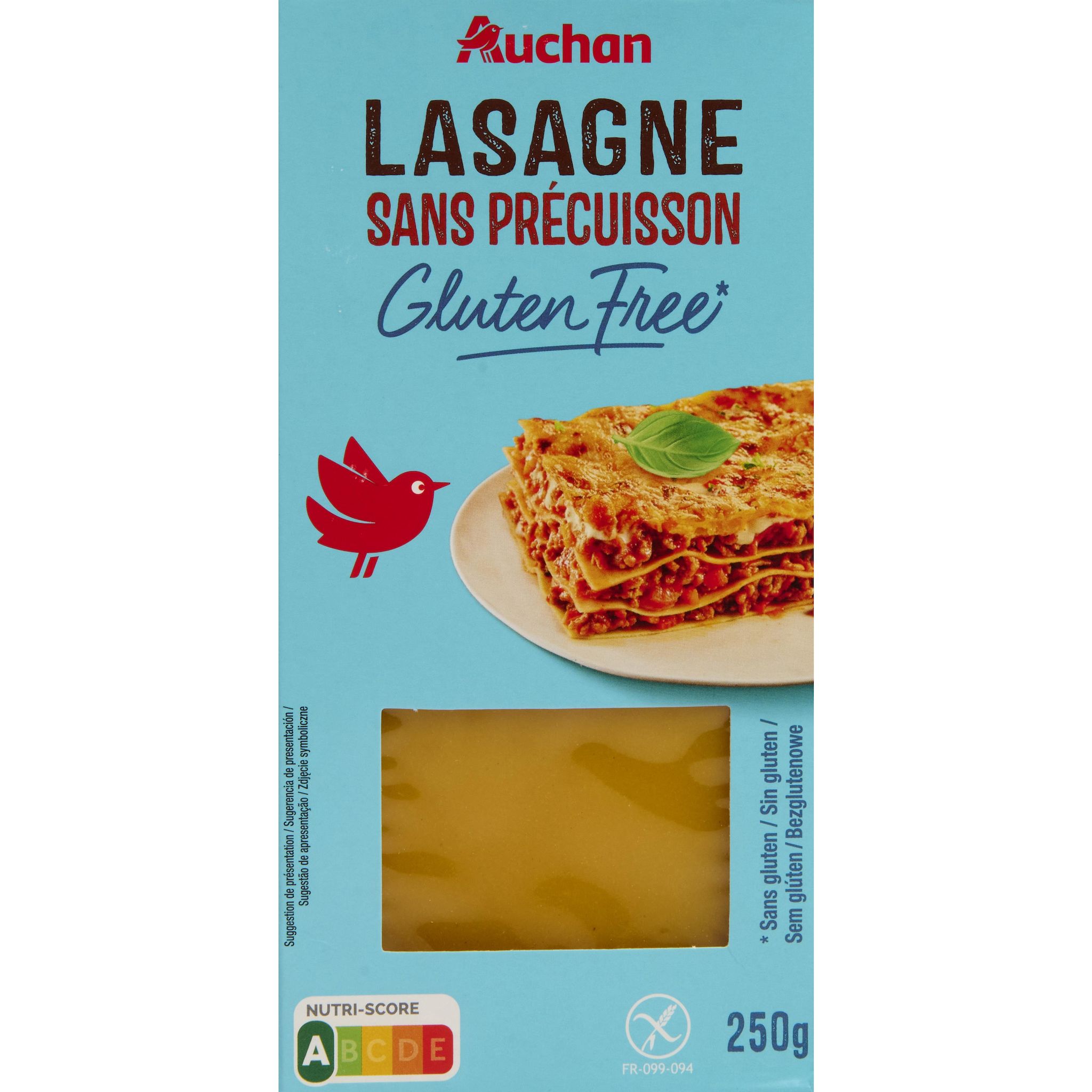 AUCHAN Lasagne sans précuisson sans gluten 250g