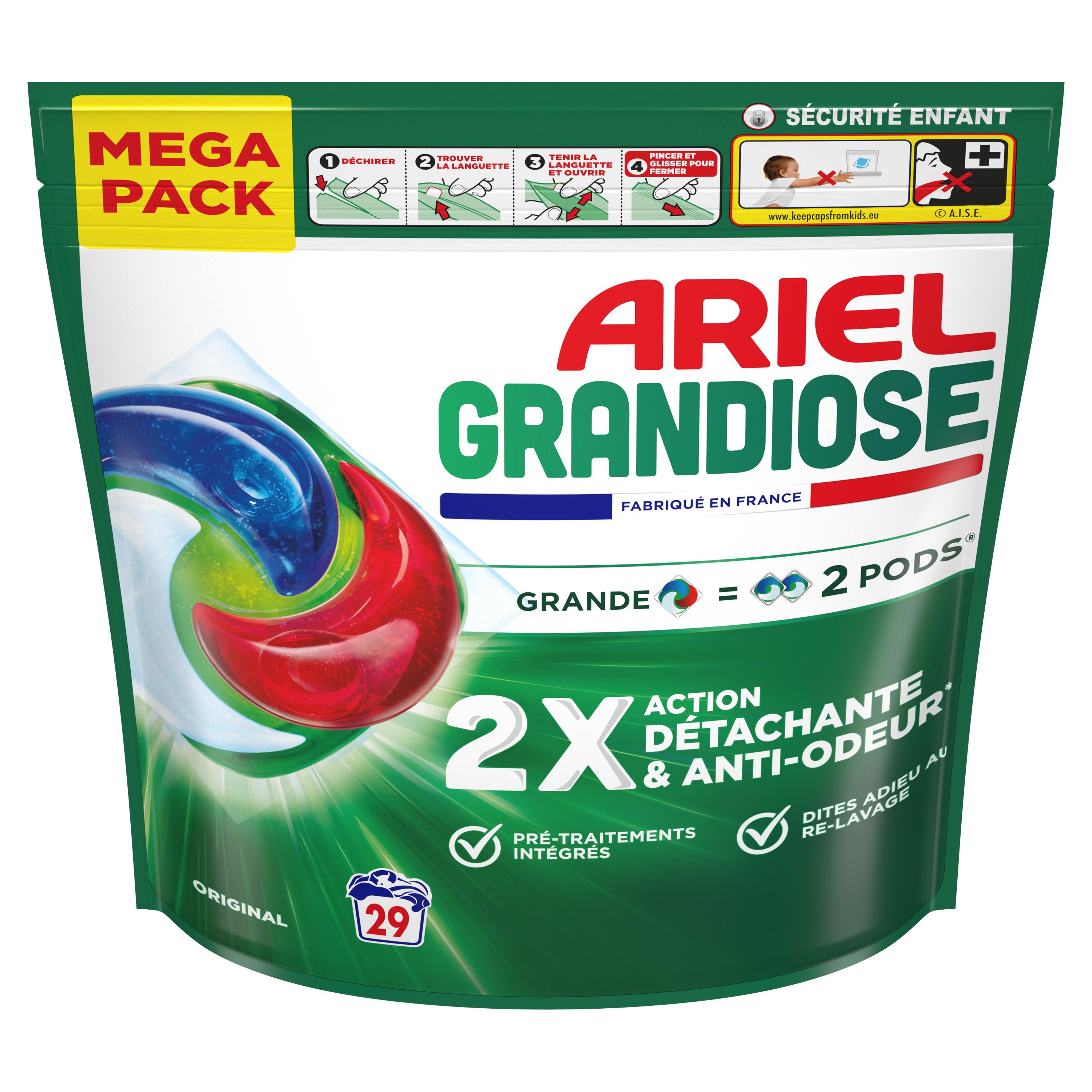 Voir la diapositive 2 : ARIEL Grandiose Pods Lessive capsules action détachante et anti-odeur 29 lavages 29 capsules