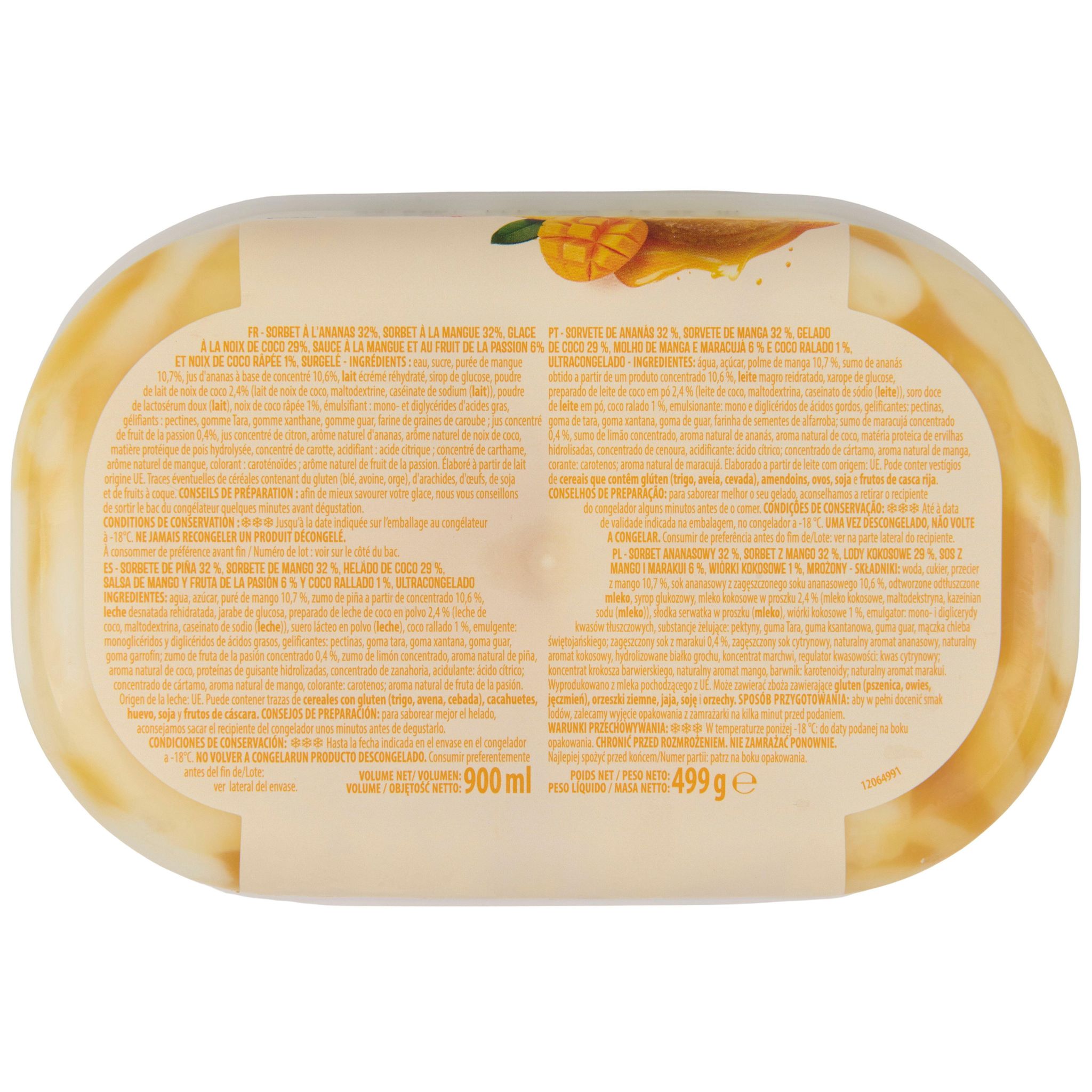 Voir la diapositive 2 : AUCHAN Glace ananas mangue 499g