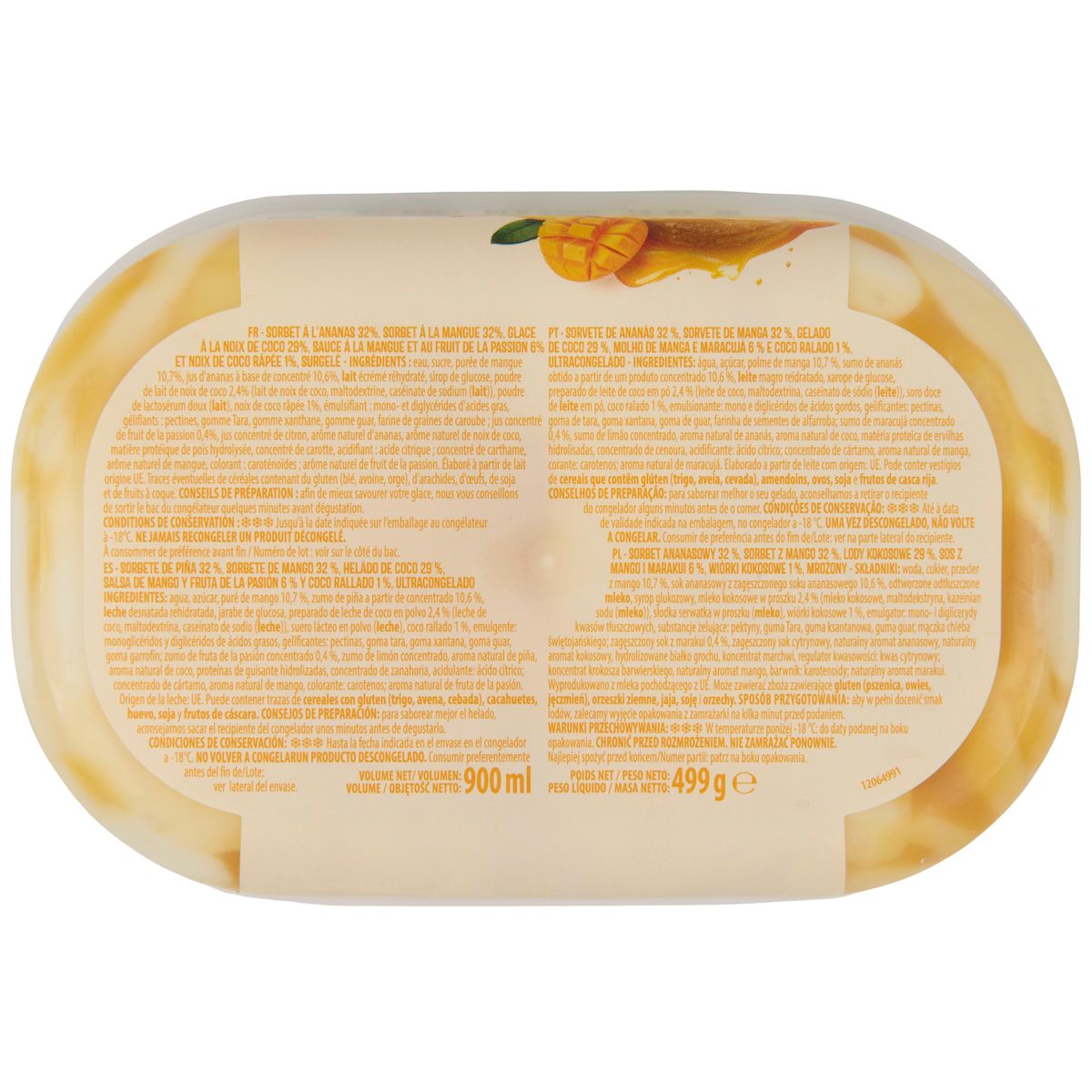 AUCHAN Glace ananas mangue 499g