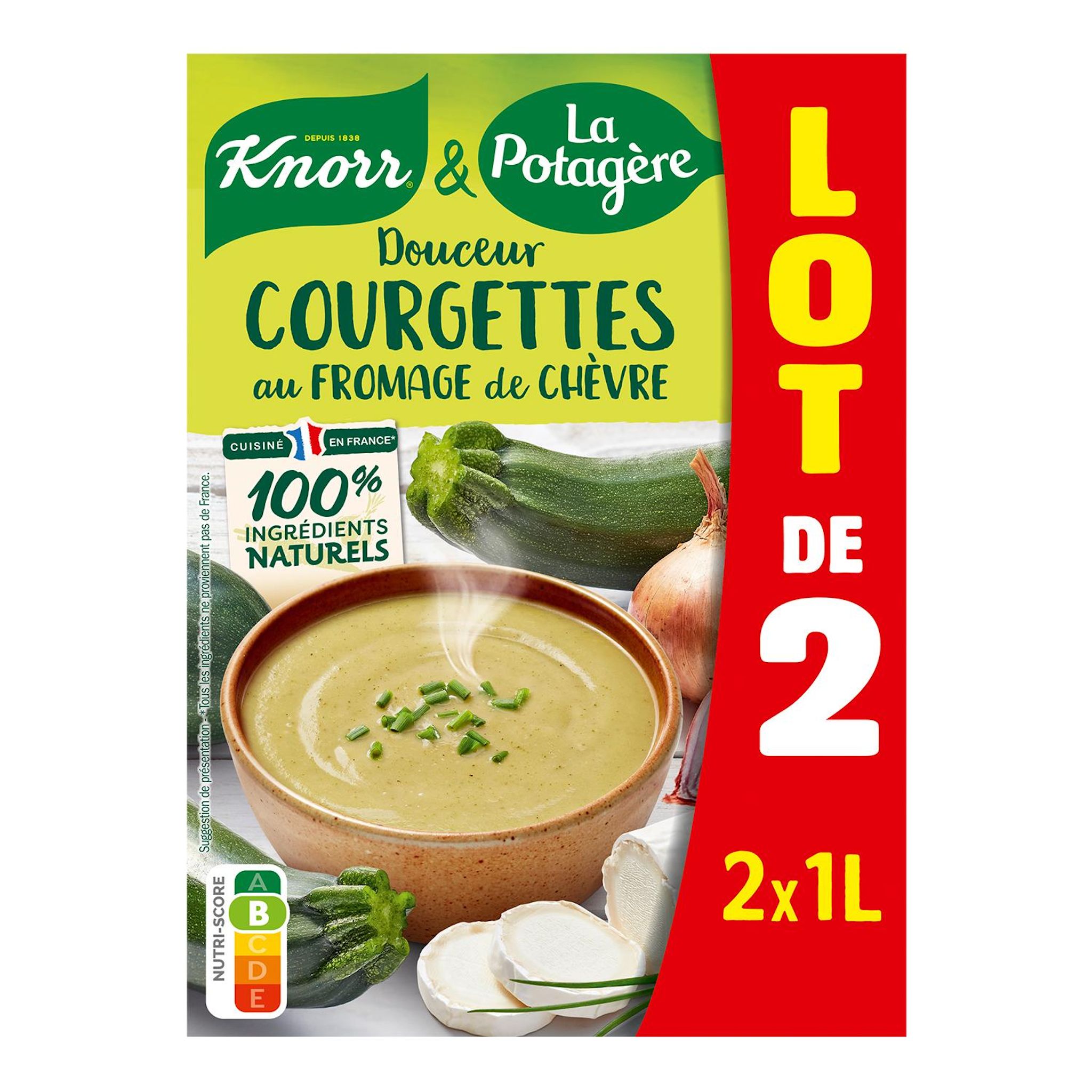 KNORR & LA POTAGERE Soupe douceur de courgettes au fromage de chèvre 2x4personnes 2x1l
