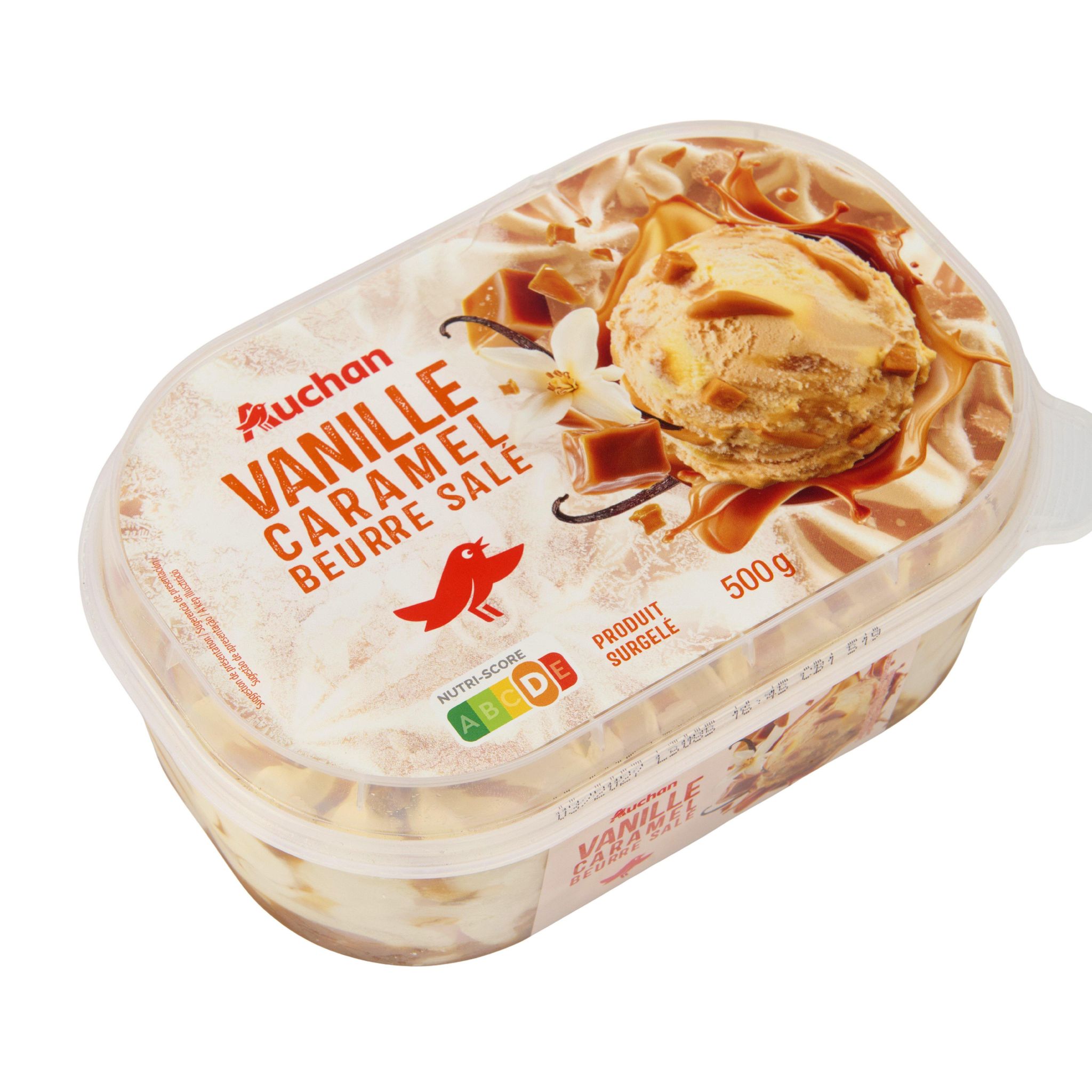 Voir la diapositive 2 : AUCHAN Glace vanille caramel beurre sale 500g