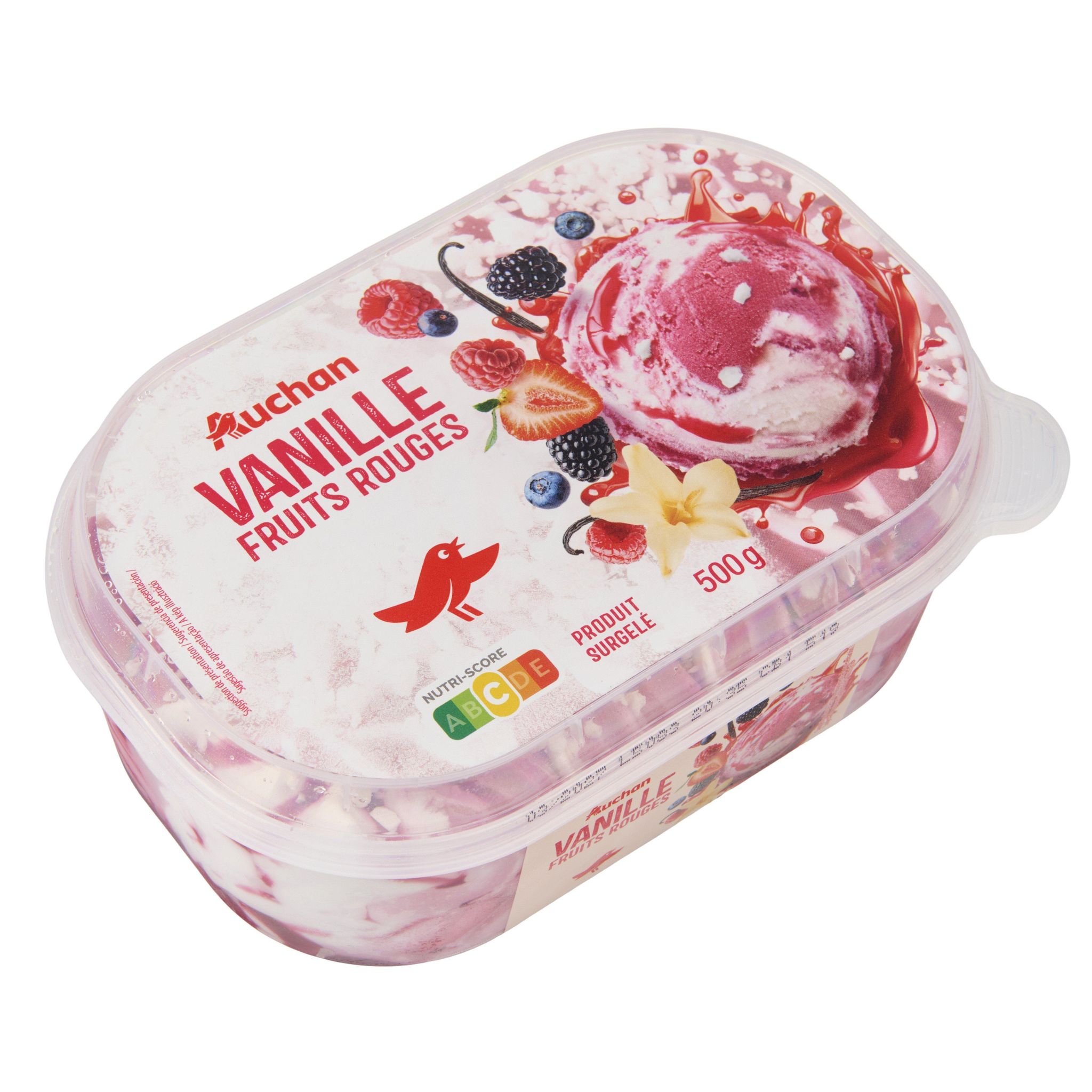 Voir la diapositive 2 : AUCHAN Glace vanille et sorbet fruits rouges 500g
