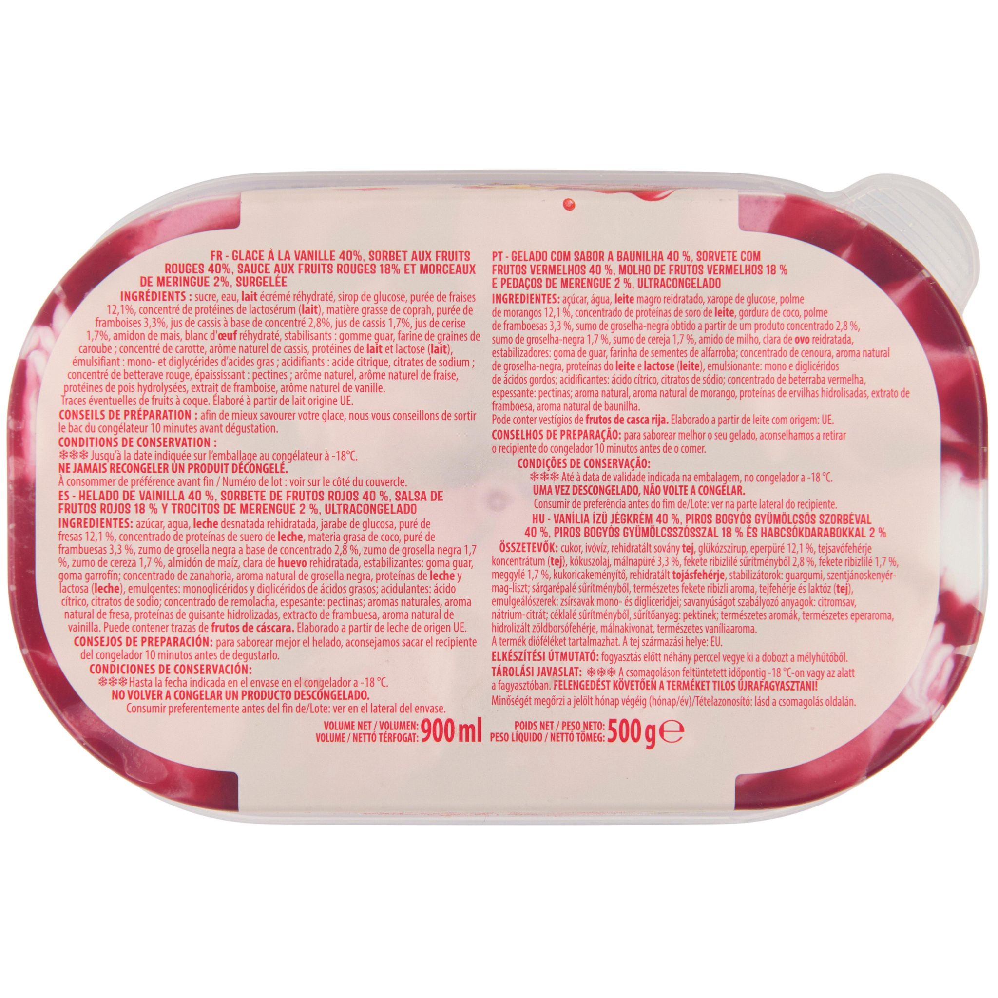 Voir la diapositive 3 : AUCHAN Glace vanille et sorbet fruits rouges 500g