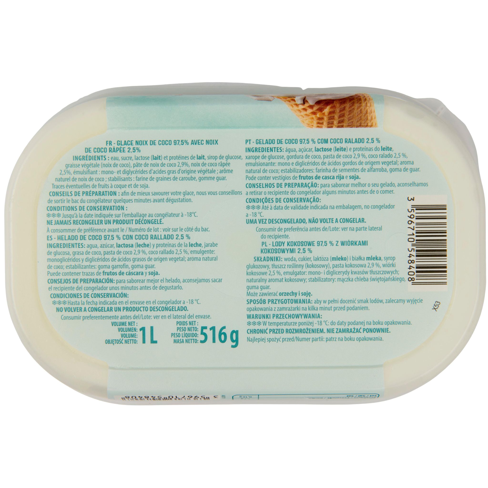 Voir la diapositive 4 : AUCHAN Glace à la noix de coco 516g