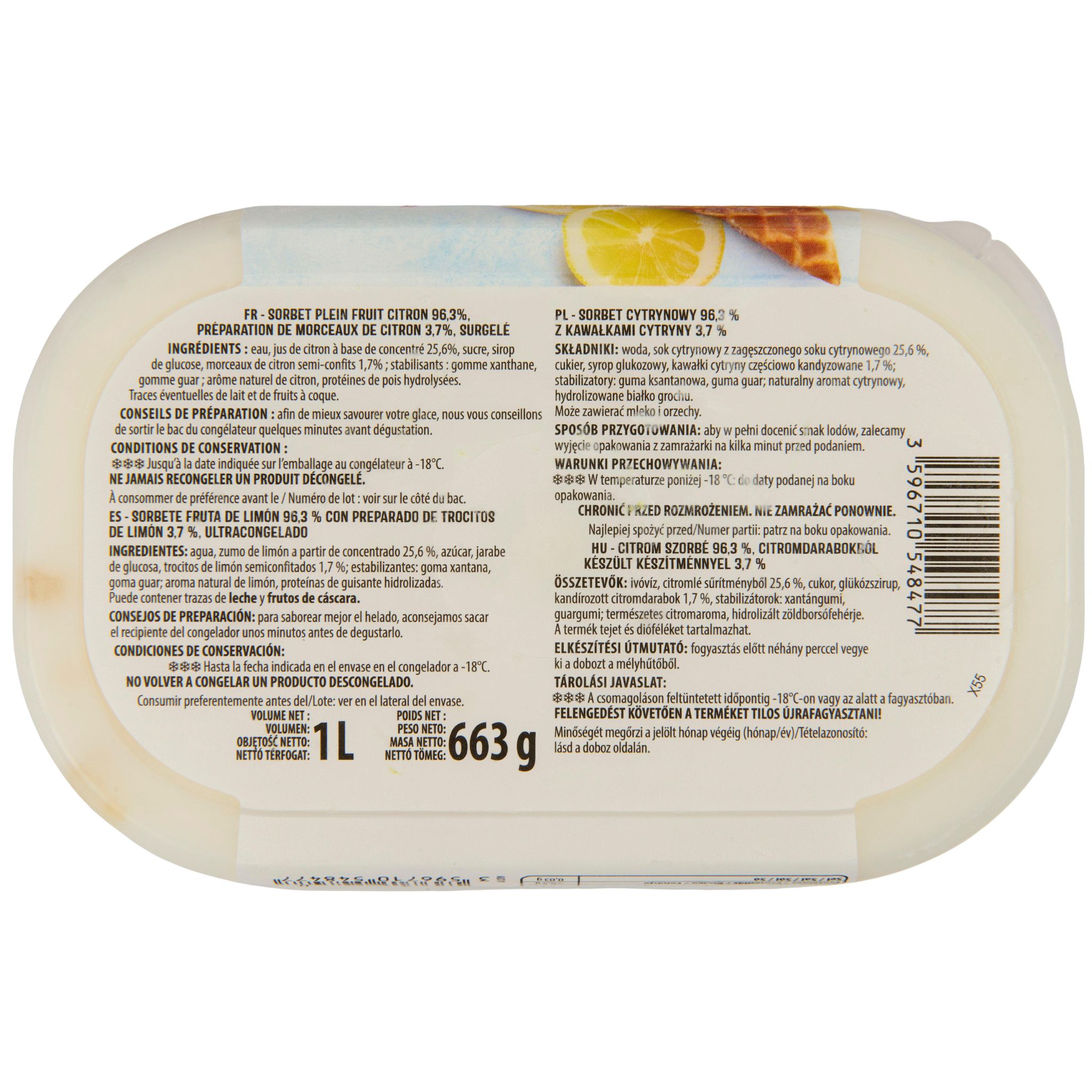 Voir la diapositive 2 : AUCHAN Sorbet saveur citron 663g