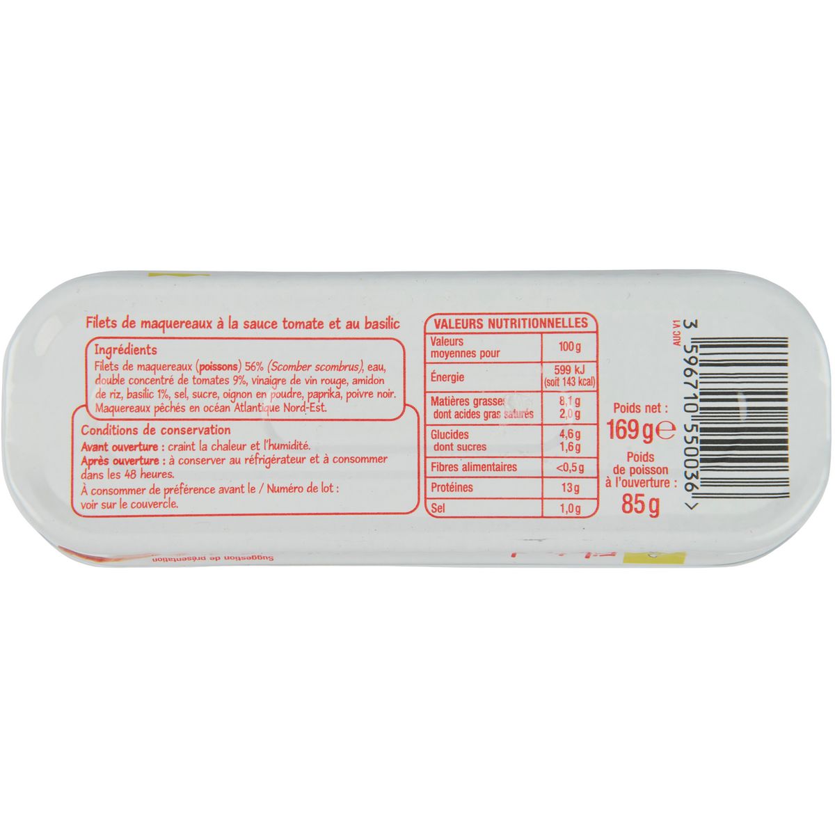 POUCE Filets de maquereaux à la tomate et au basilic 169g