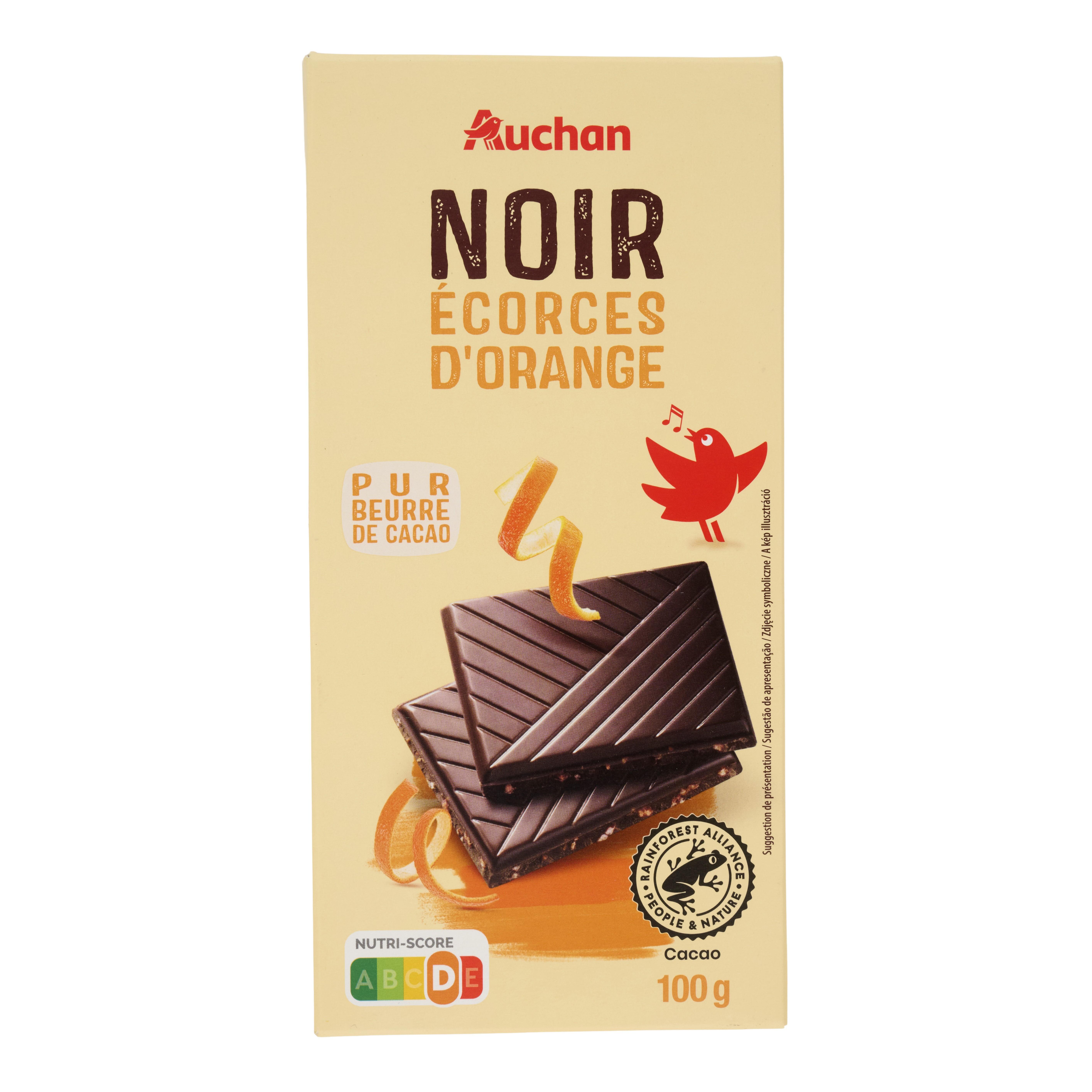 Voir la diapositive 3 : AUCHAN CULTIVONS LE BON Tablette de chocolat noir 70% écorces d'orange 100g