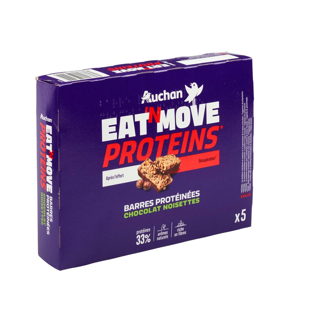 AUCHAN EAT'N MOVE Barres de céréales chocolat noisettes 5 barres 5x32g