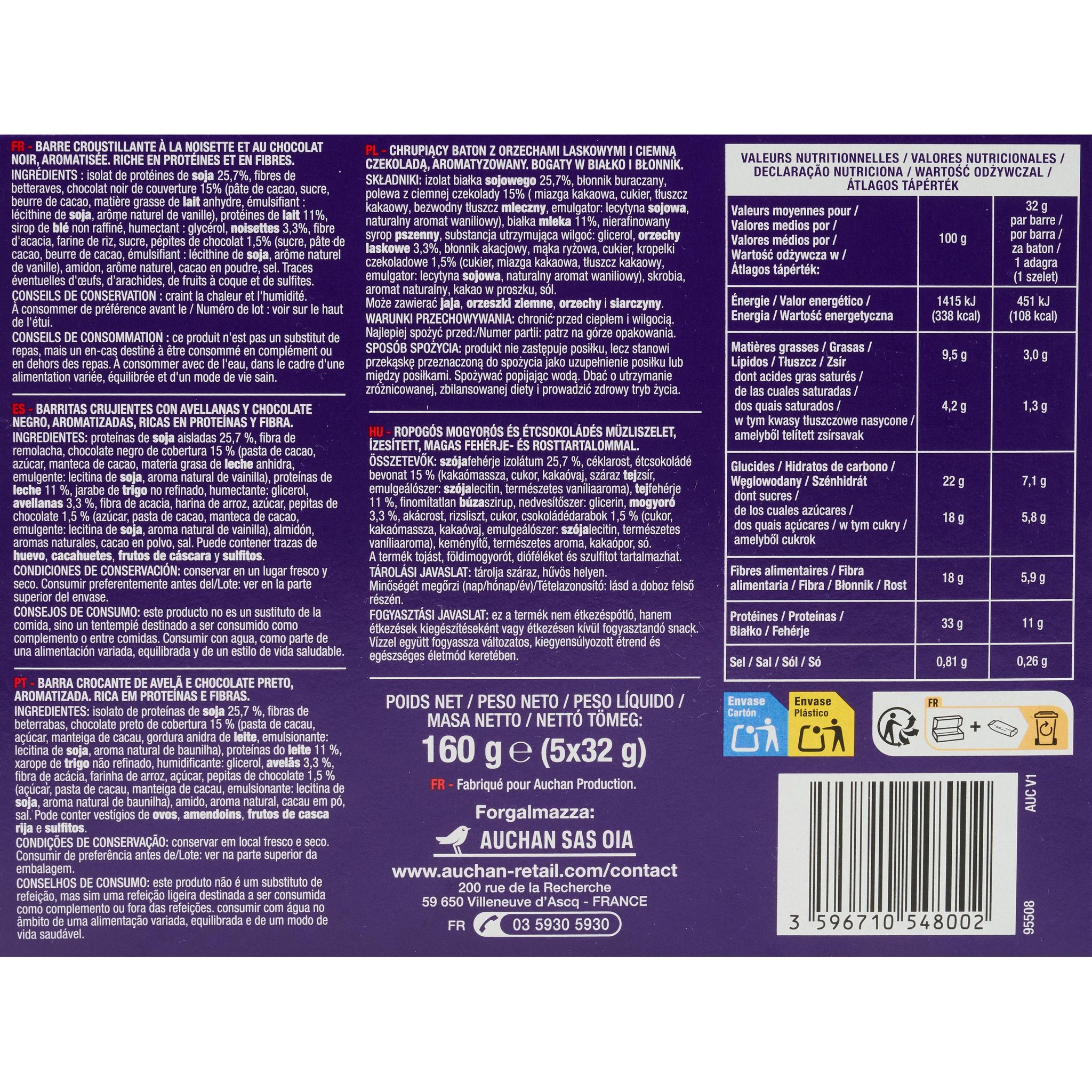 Voir la diapositive 6 : AUCHAN EAT'N MOVE Barres de céréales chocolat noisettes 5 barres 5x32g