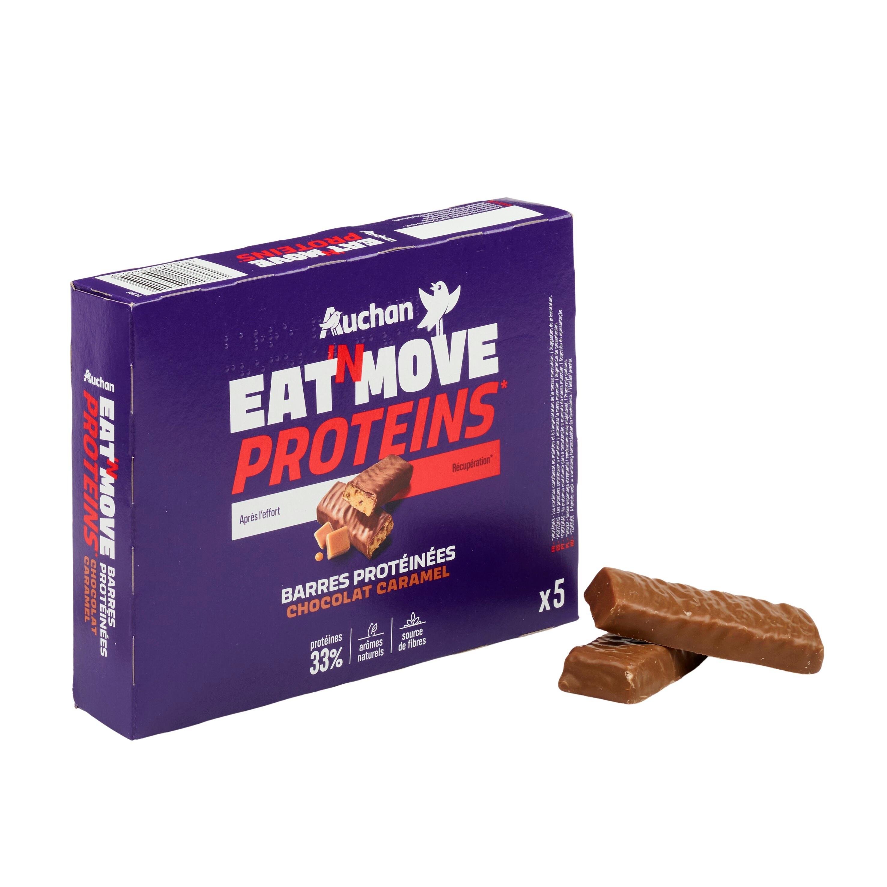 Voir la diapositive 3 : AUCHAN EAT'N MOVE Barres de céréales protéinées au caramel 5 Barres 5x32g
