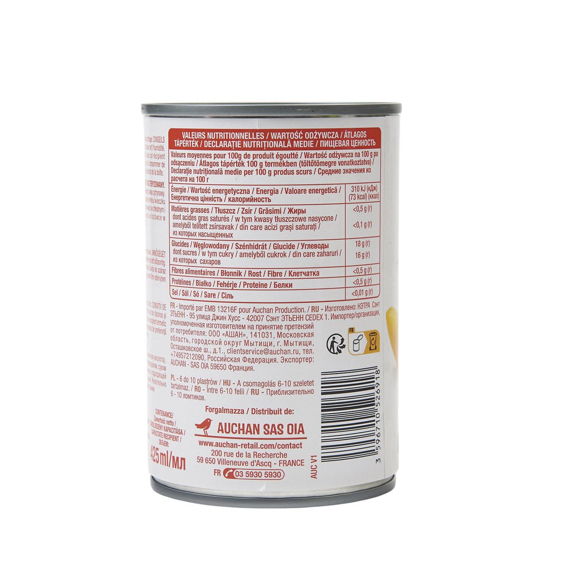 Voir la diapositive 2 : AUCHAN Mangues en tranches au sirop léger 425g