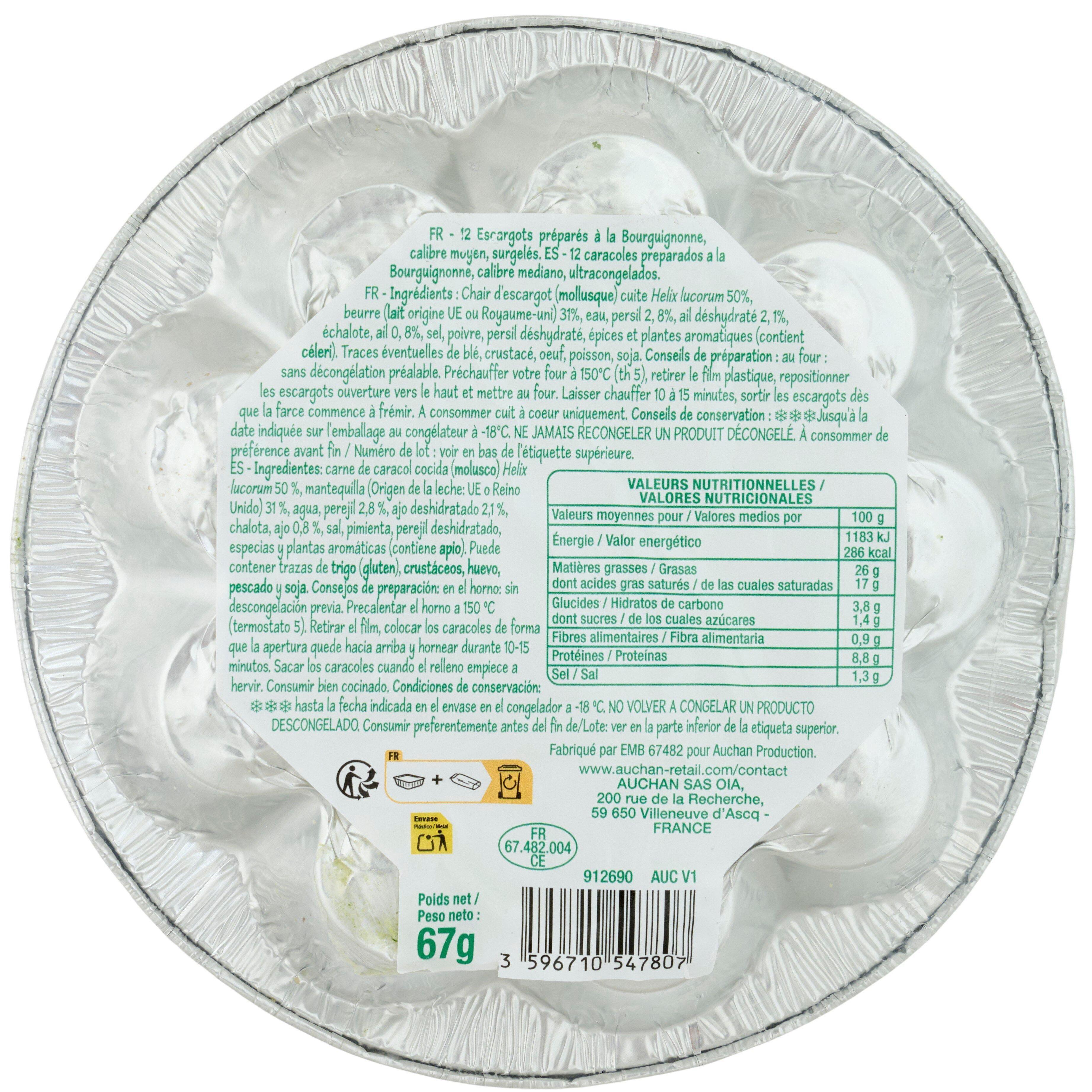 Voir la diapositive 2 : POUCE Escargots a la bourguignonne calibre moyen 12 pièces 67g