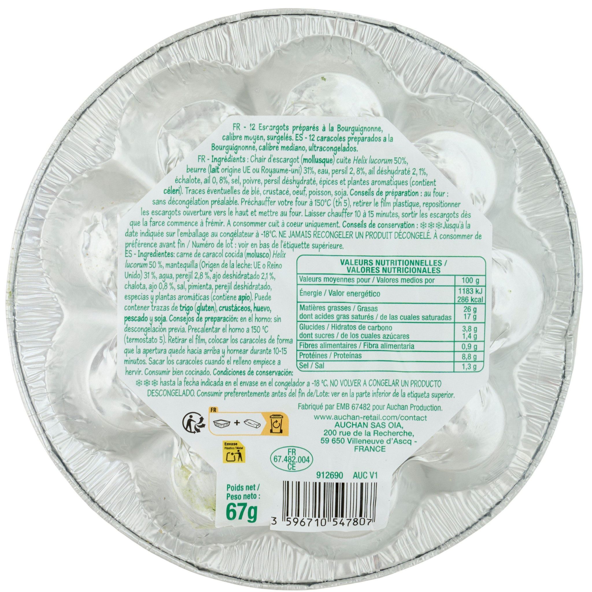 Voir la diapositive 2 : POUCE Escargots a la bourguignonne calibre moyen 12 pièces 67g