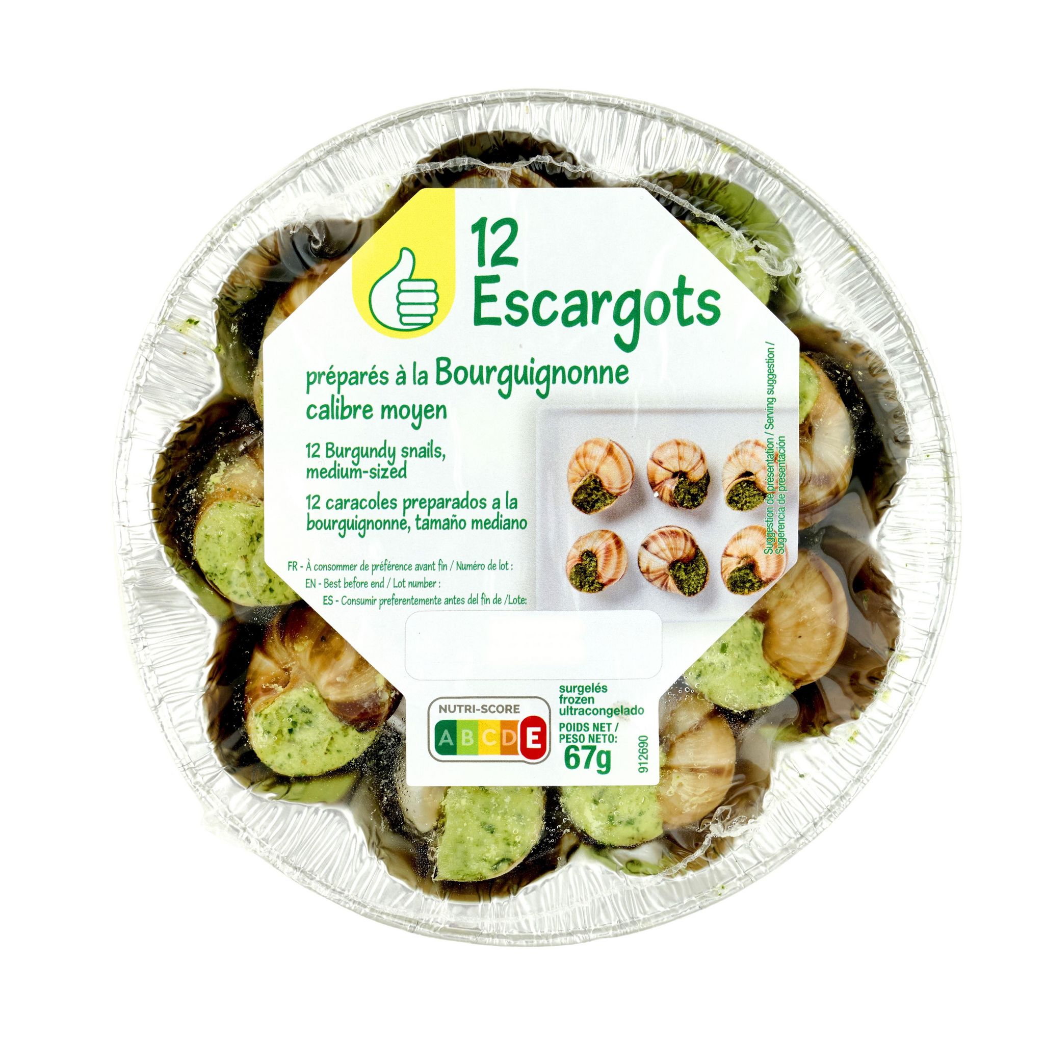 Voir la diapositive 3 : POUCE Escargots a la bourguignonne calibre moyen 12 pièces 67g