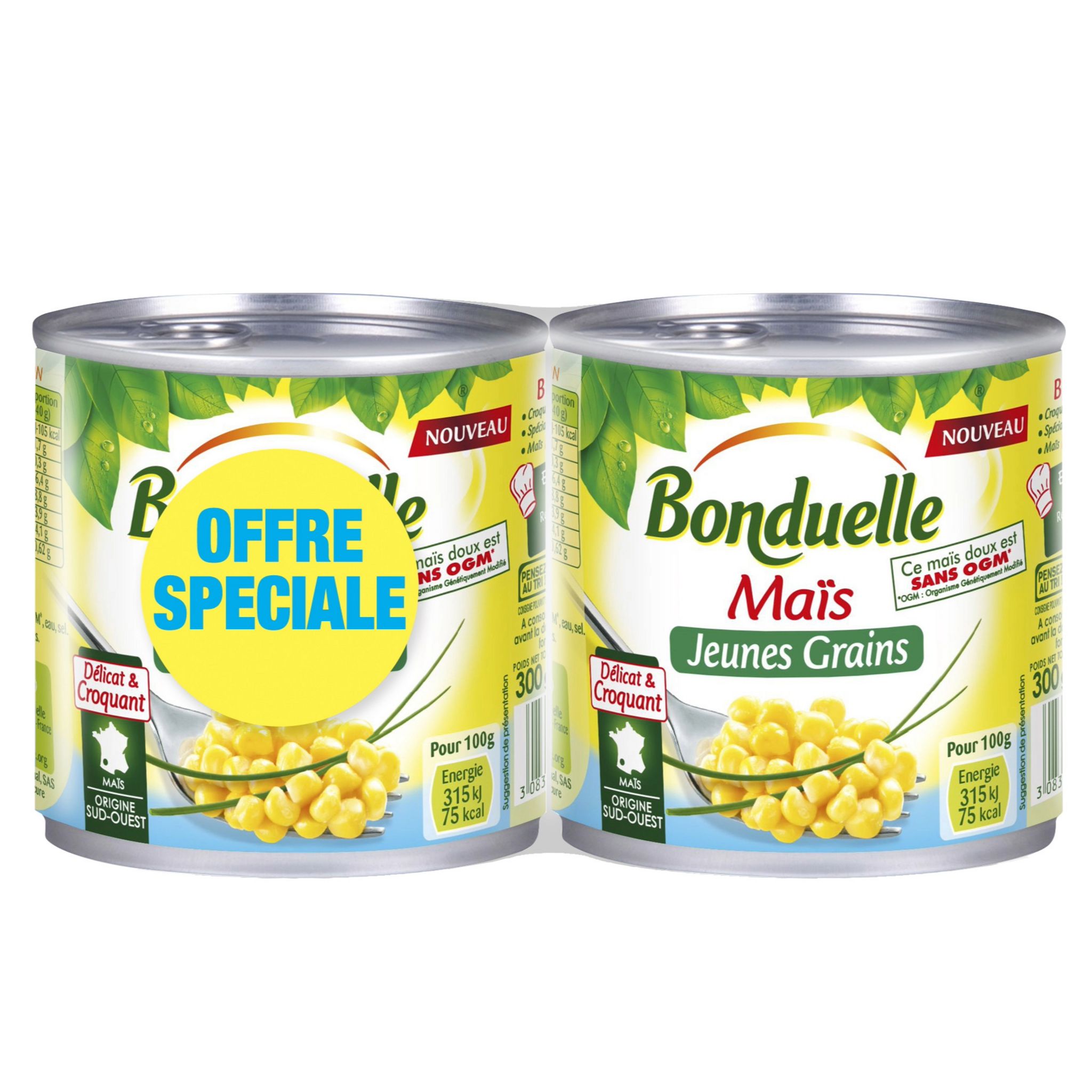 BONDUELLE Maïs jeunes grains sans OGM 2x285g