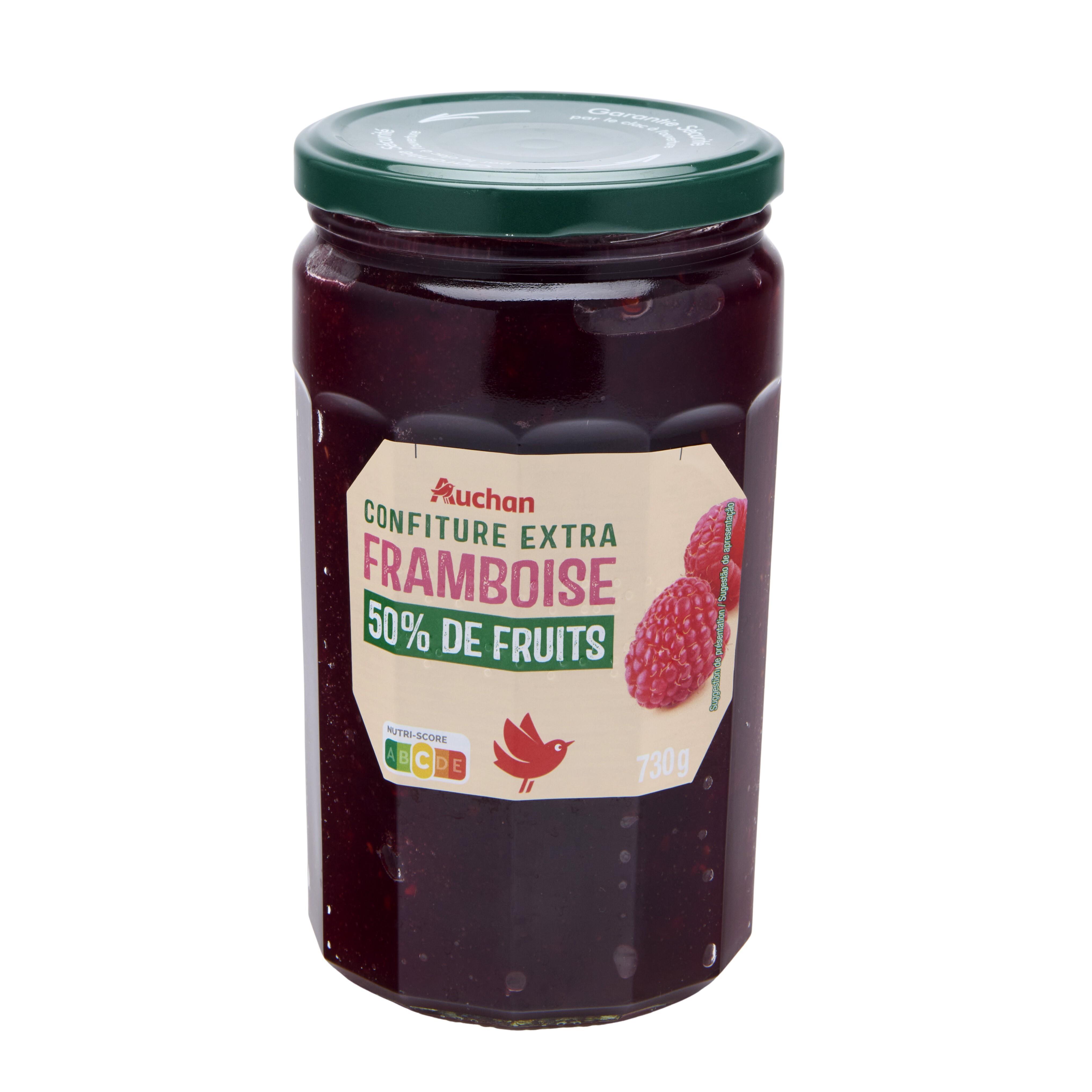 Voir la diapositive 3 : AUCHAN Confiture extra de framboises 50% de fruits 730g